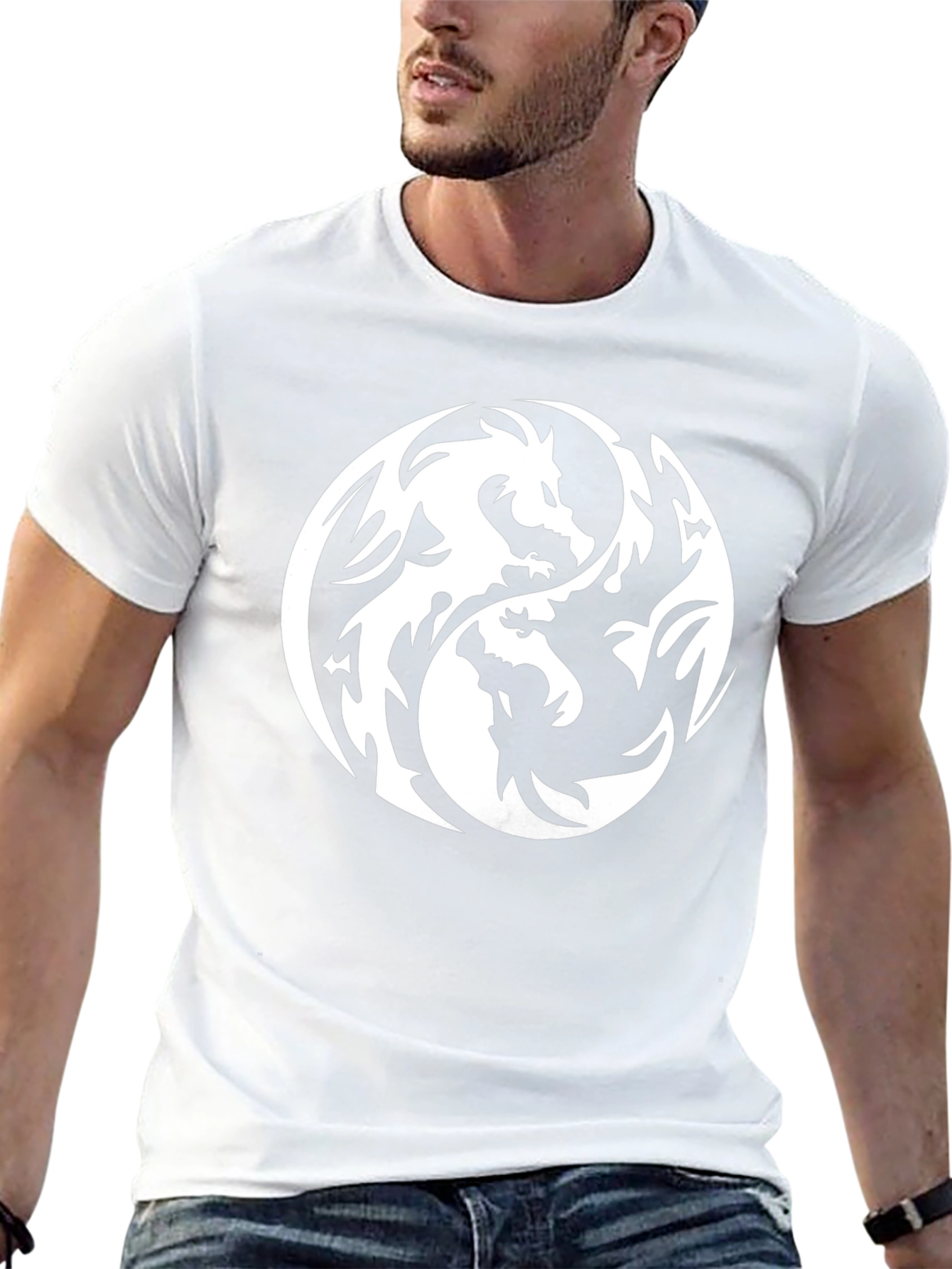 Yin Yang Dragon Graphic Black T-Shirt