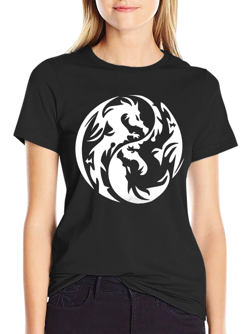 Yin Yang Dragon Graphic Black T-Shirt