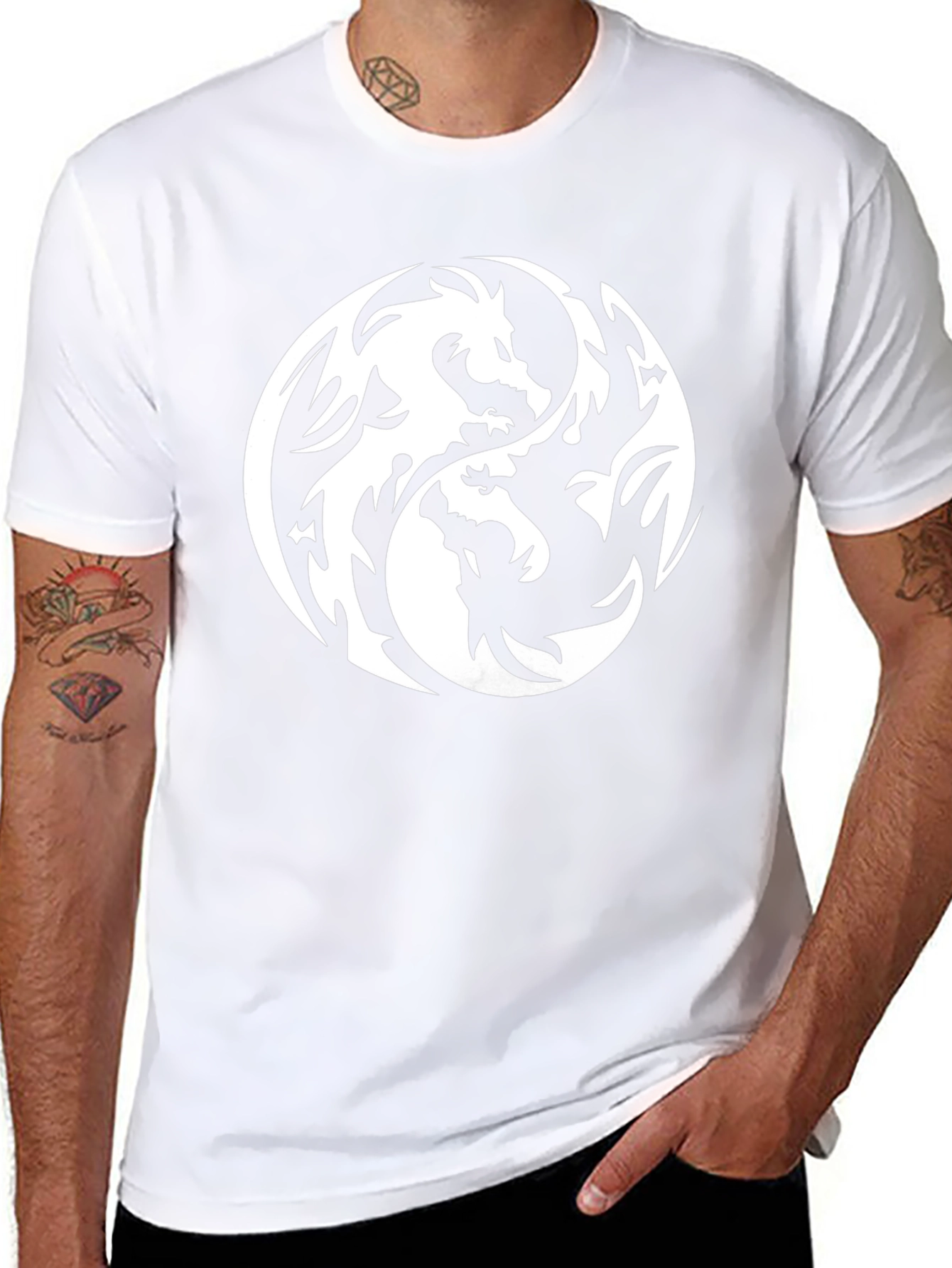 Yin Yang Dragon Graphic Black T-Shirt