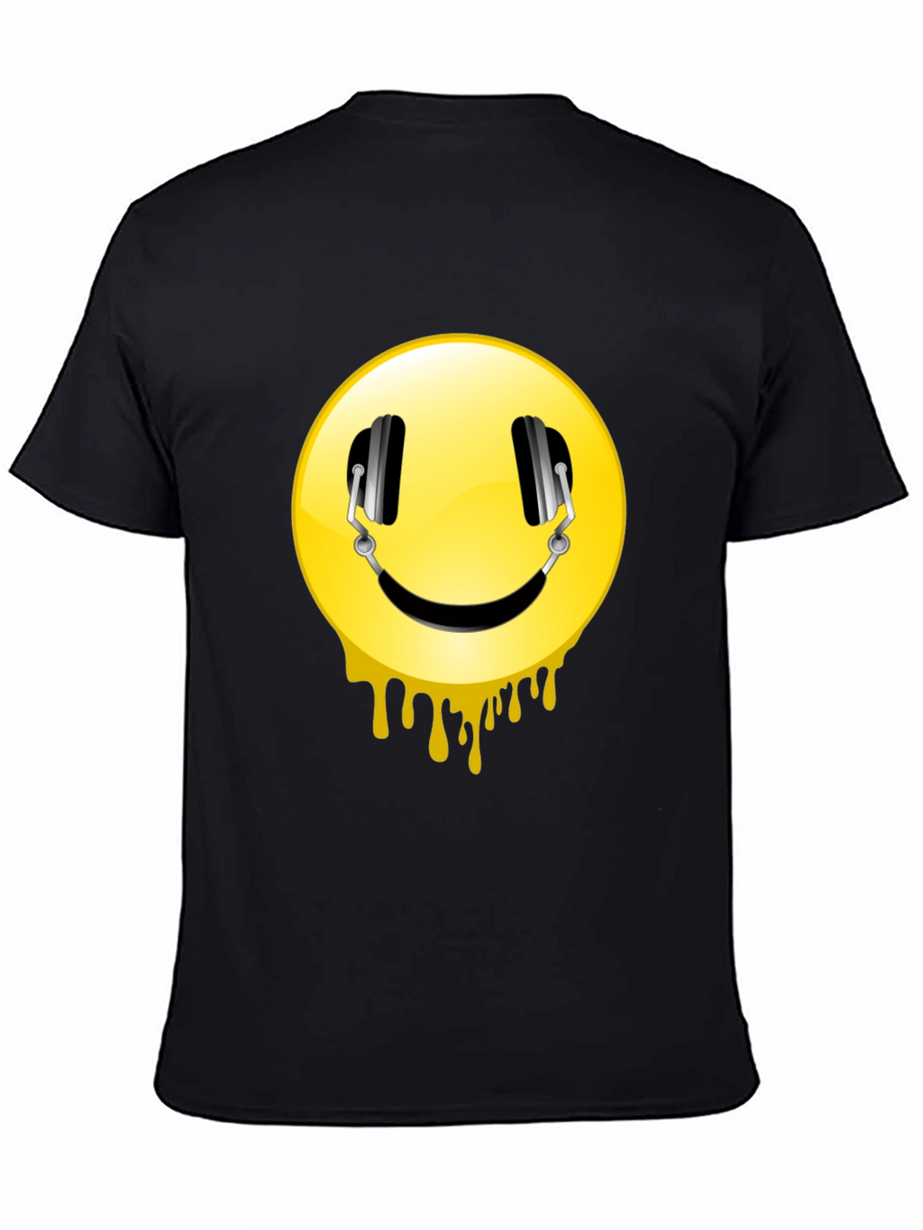 Smiley Face Headphones Graphic Black T-Shirt