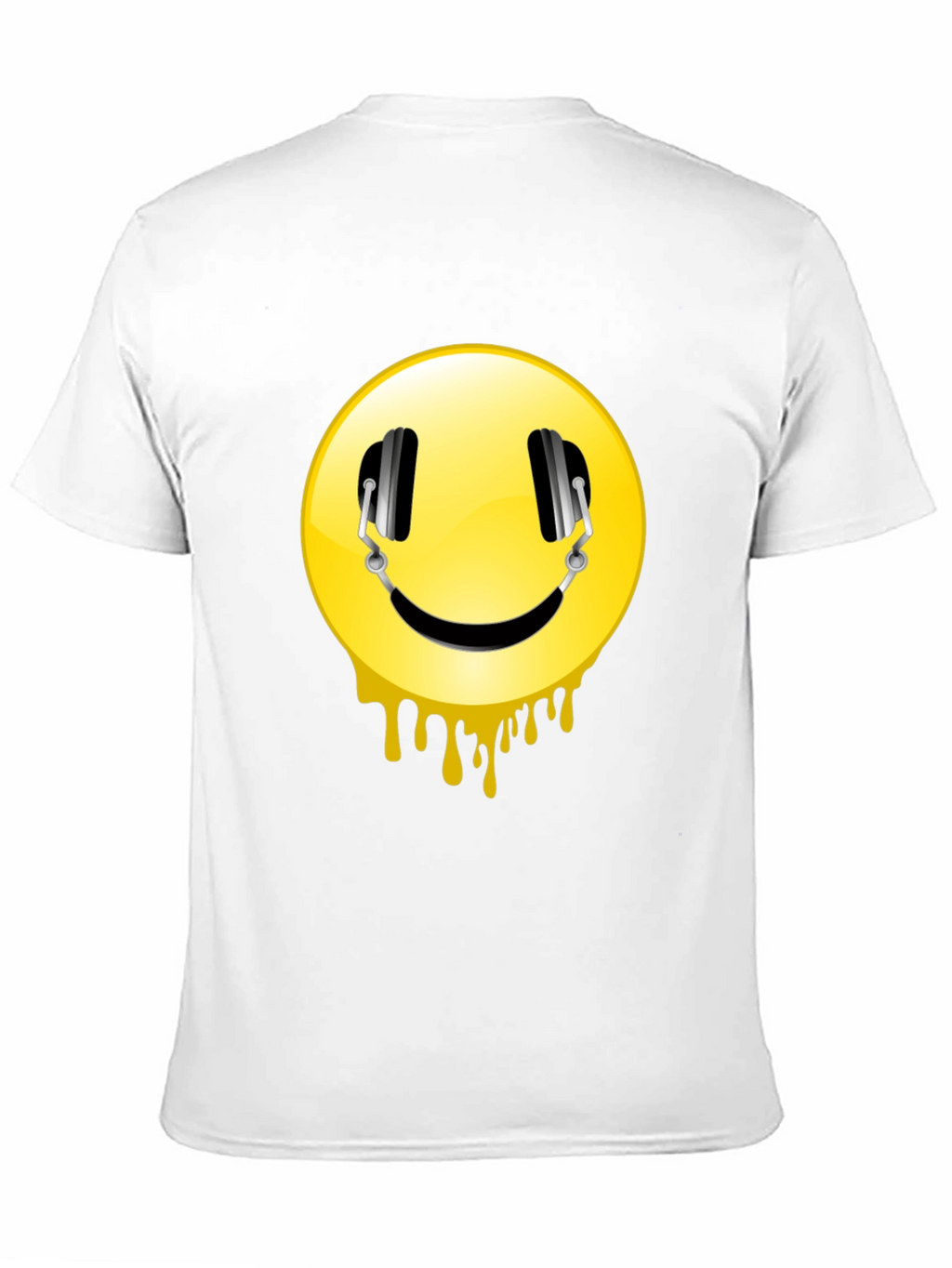 Smiley Face Headphones Graphic Black T-Shirt