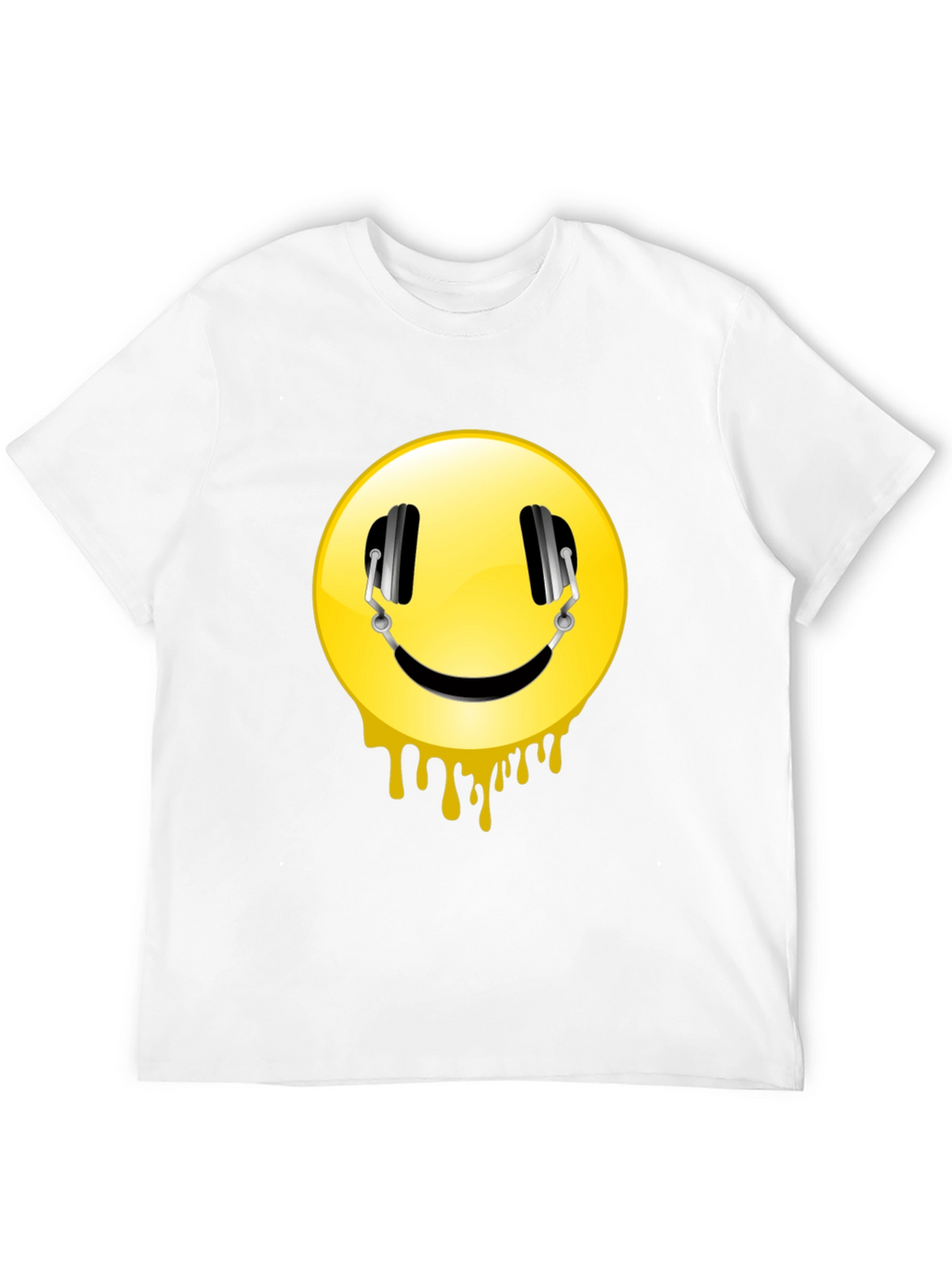 Smiley Face Headphones Graphic Black T-Shirt