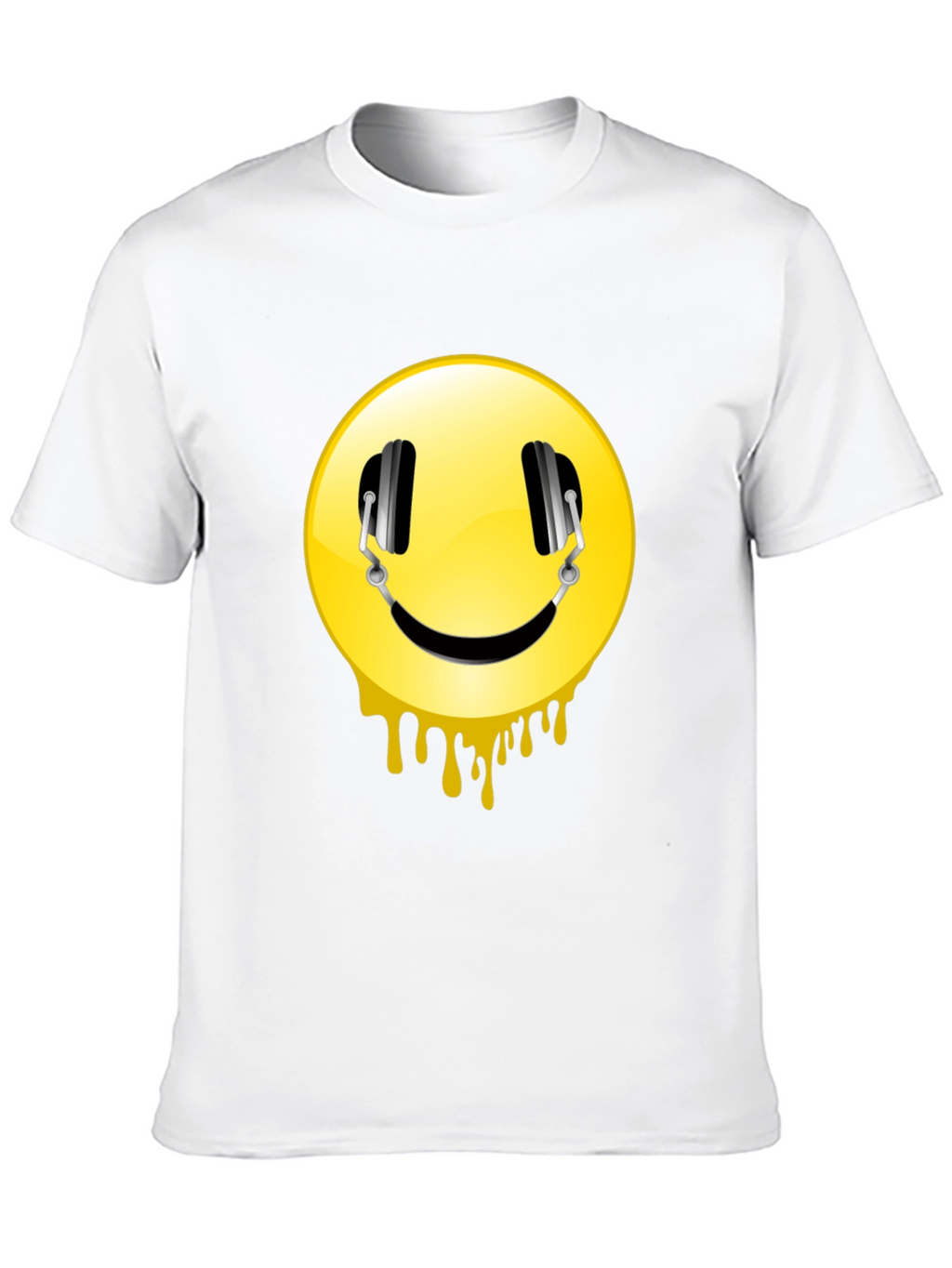 Smiley Face Headphones Graphic Black T-Shirt
