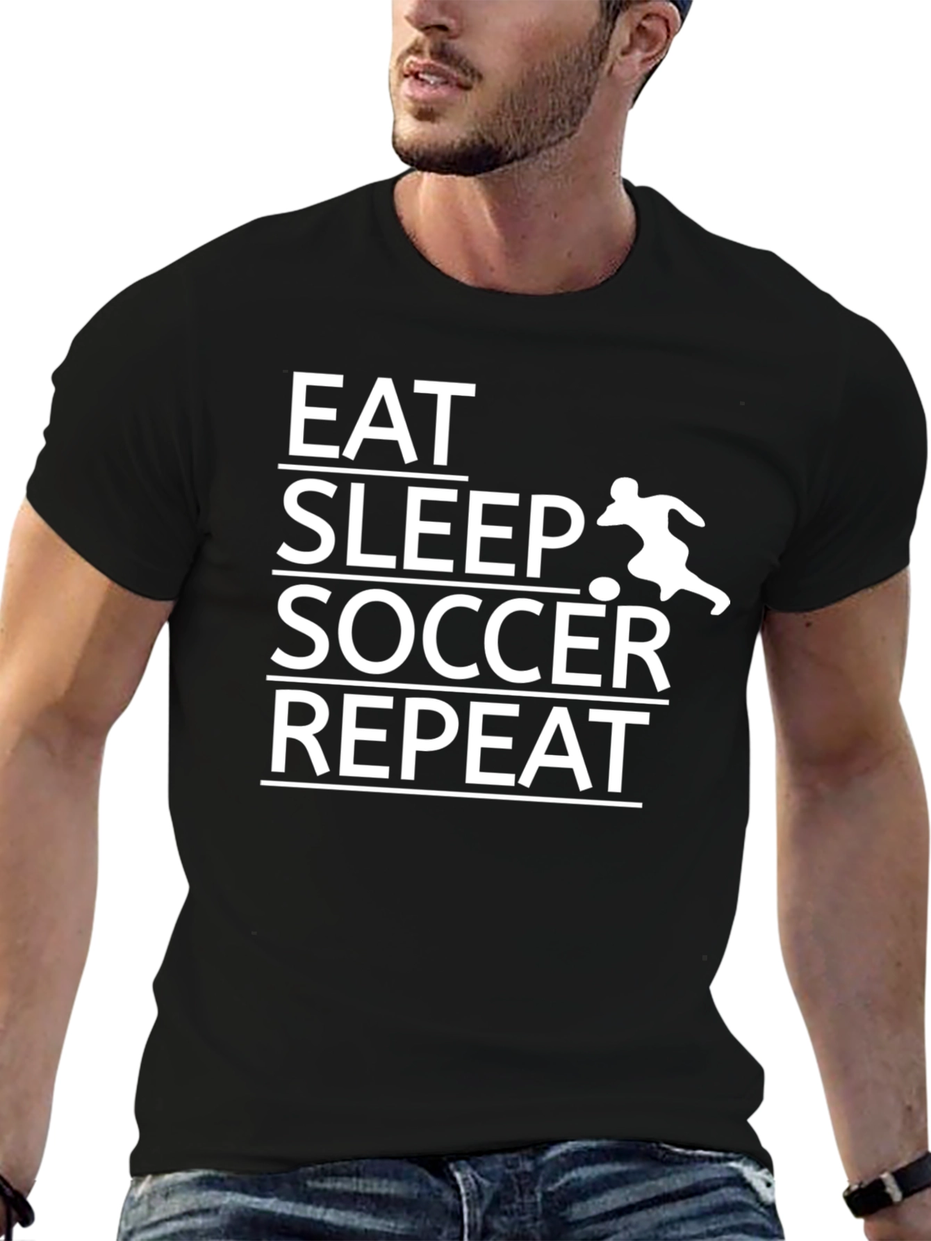 Eat Sleep Soccer Repeat T-Shirt - Black Graphic Tee