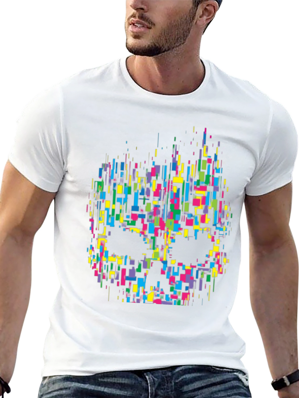 Pixelated Skull Graphic Tee - Black