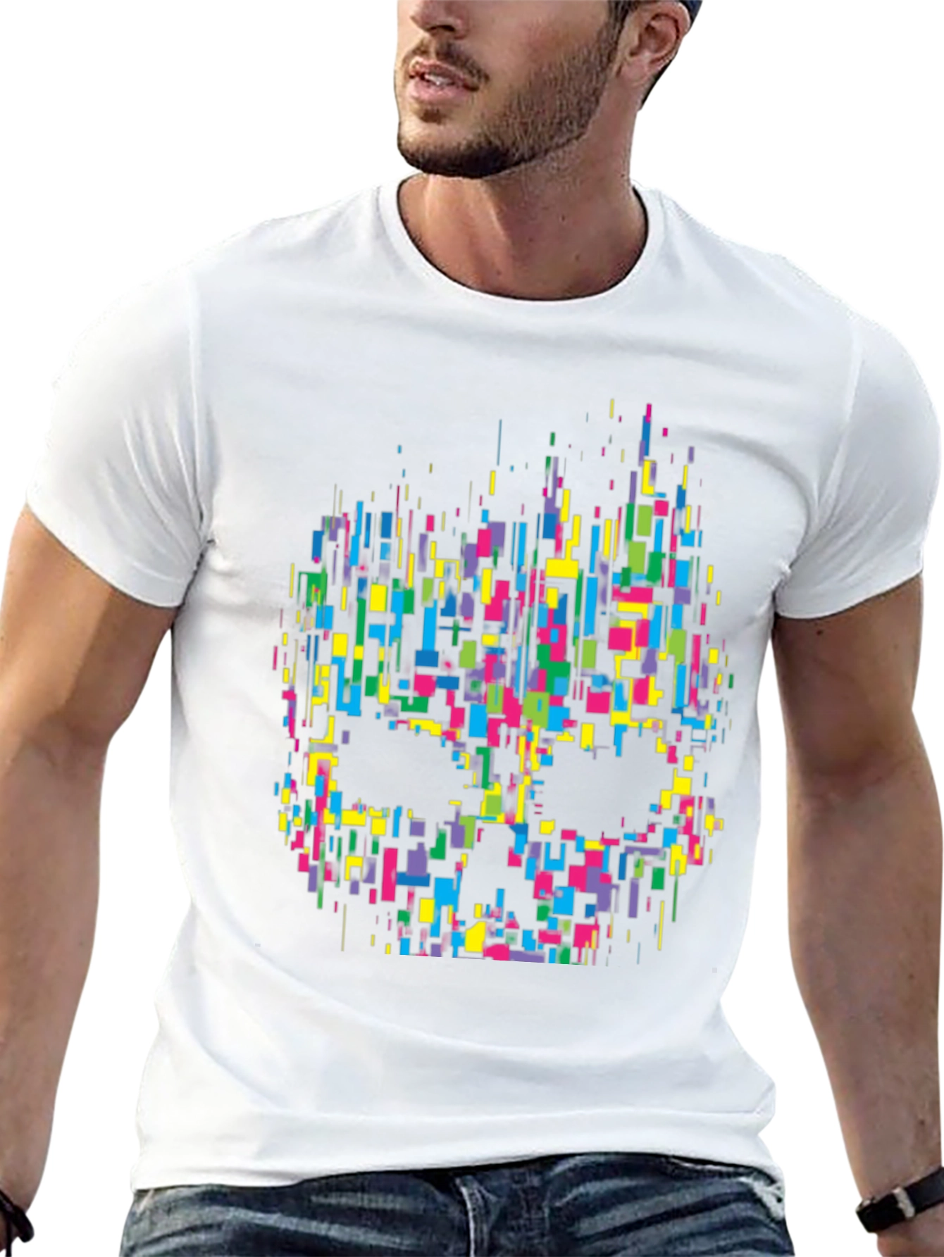 Pixelated Skull Graphic Tee - Black