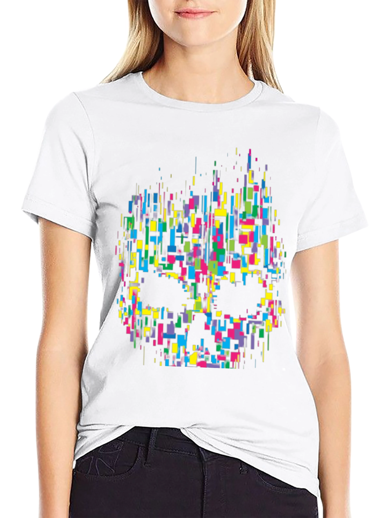 Pixelated Skull Graphic Tee - Black