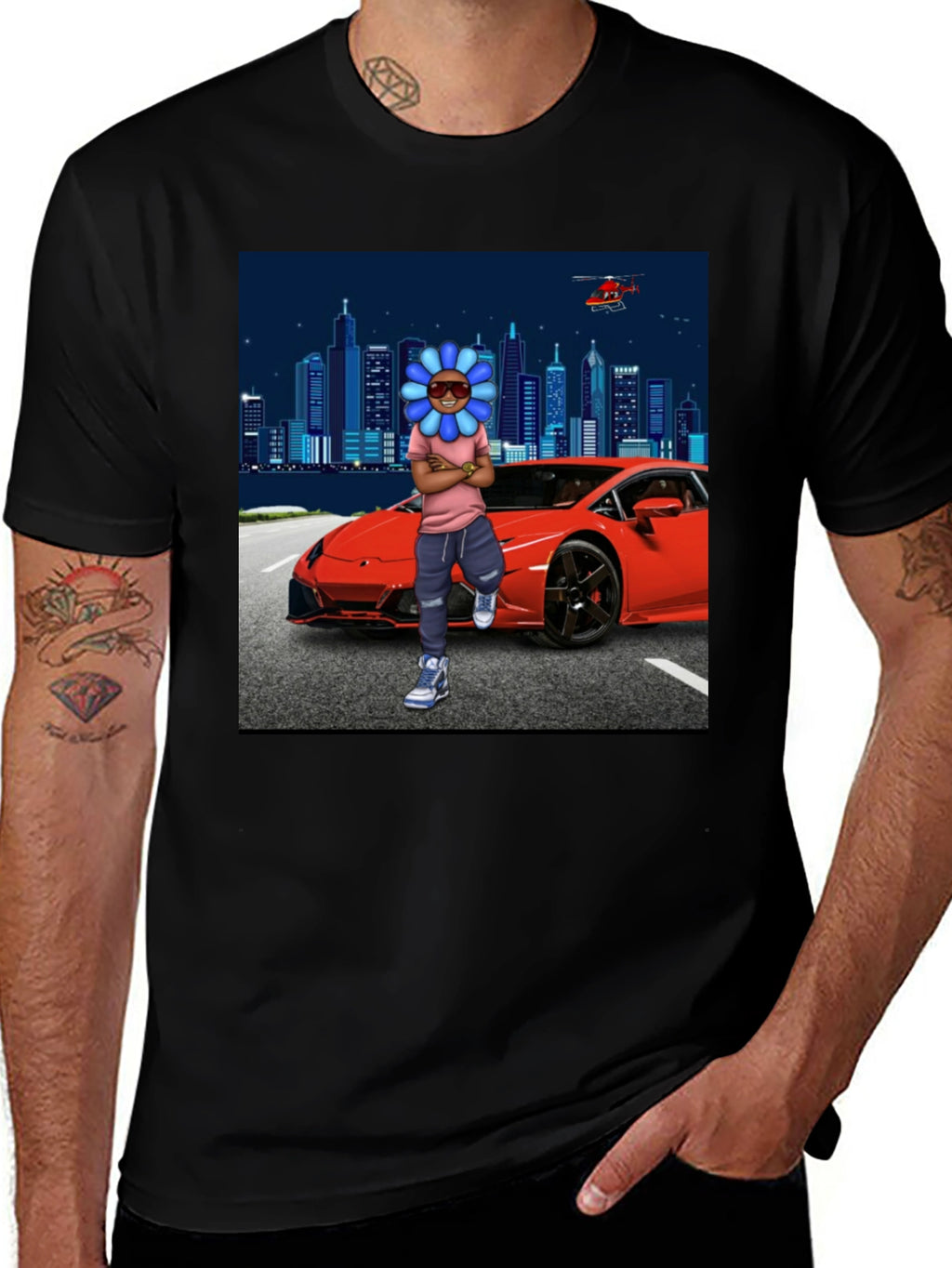 Flower Head Red Car City T-Shirt