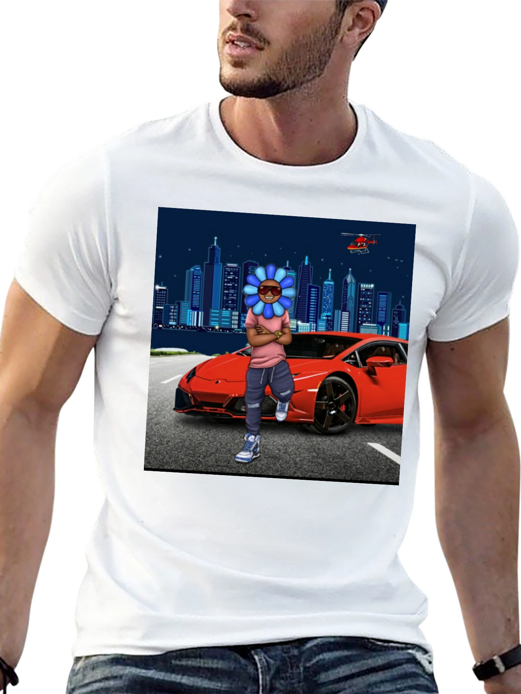 Flower Head Red Car City T-Shirt