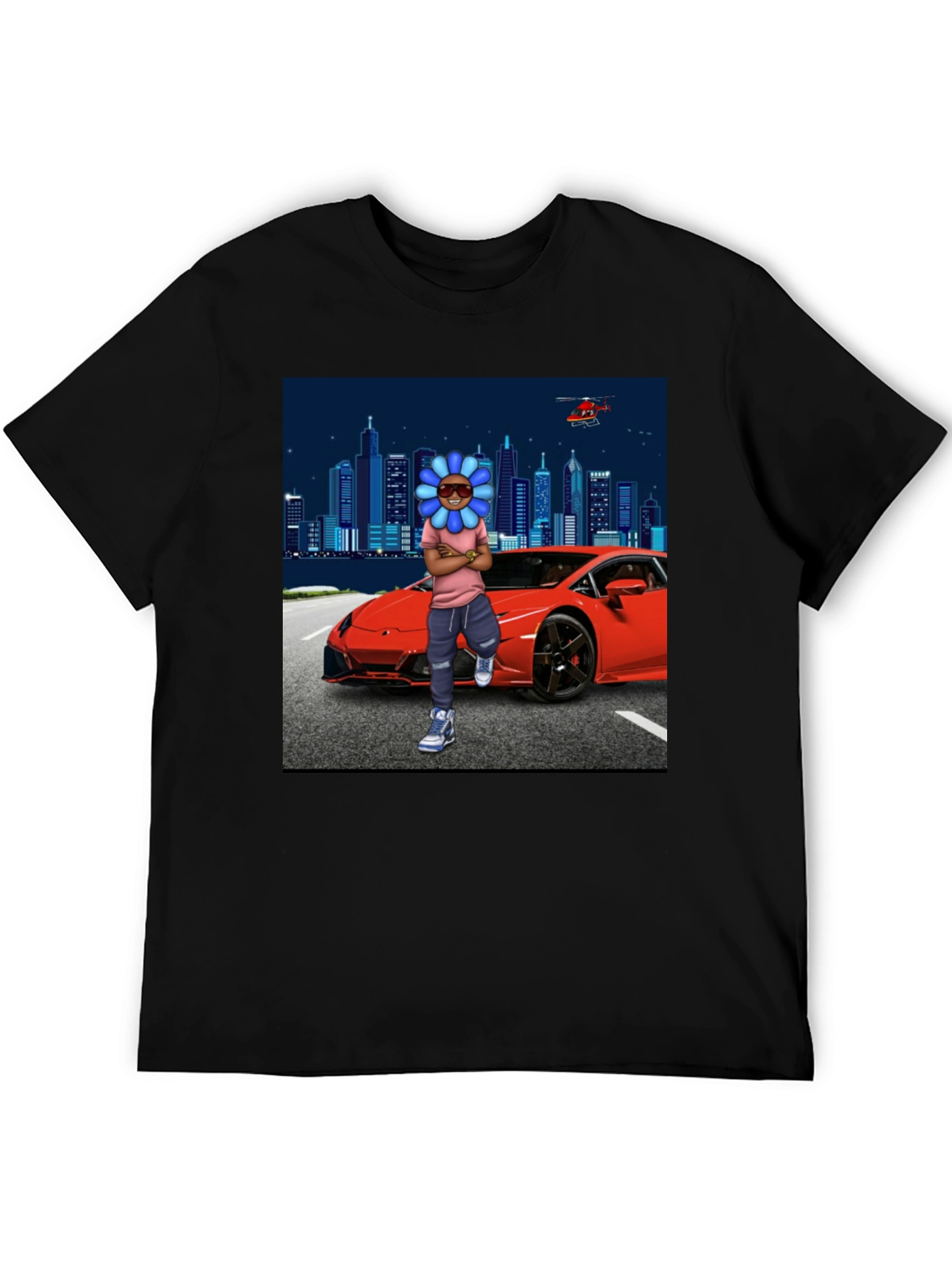 Flower Head Red Car City T-Shirt