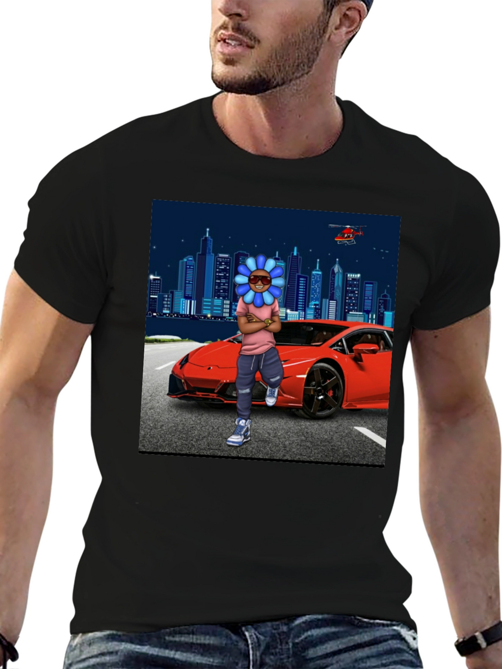 Flower Head Red Car City T-Shirt
