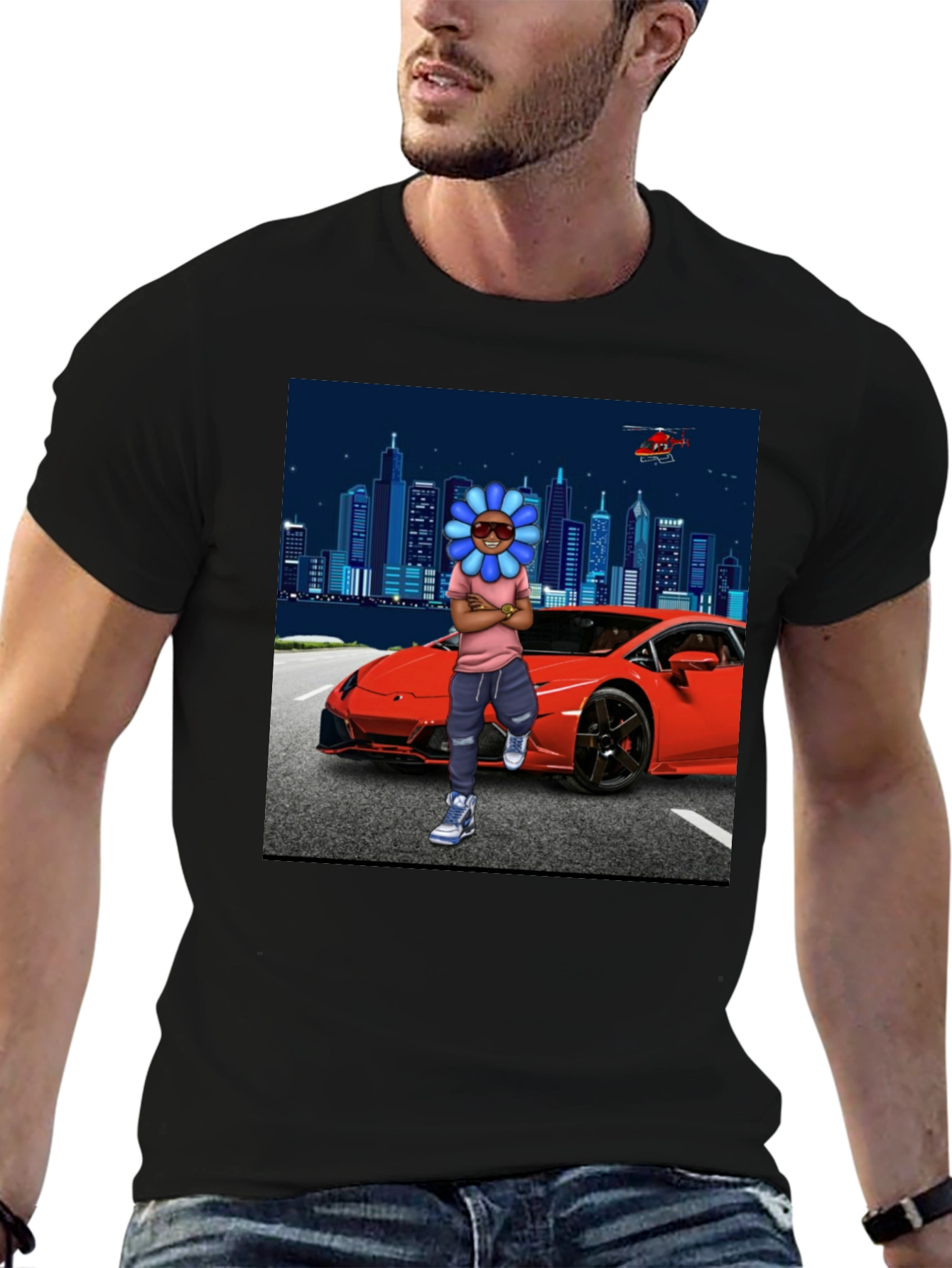 Flower Head Red Car City T-Shirt