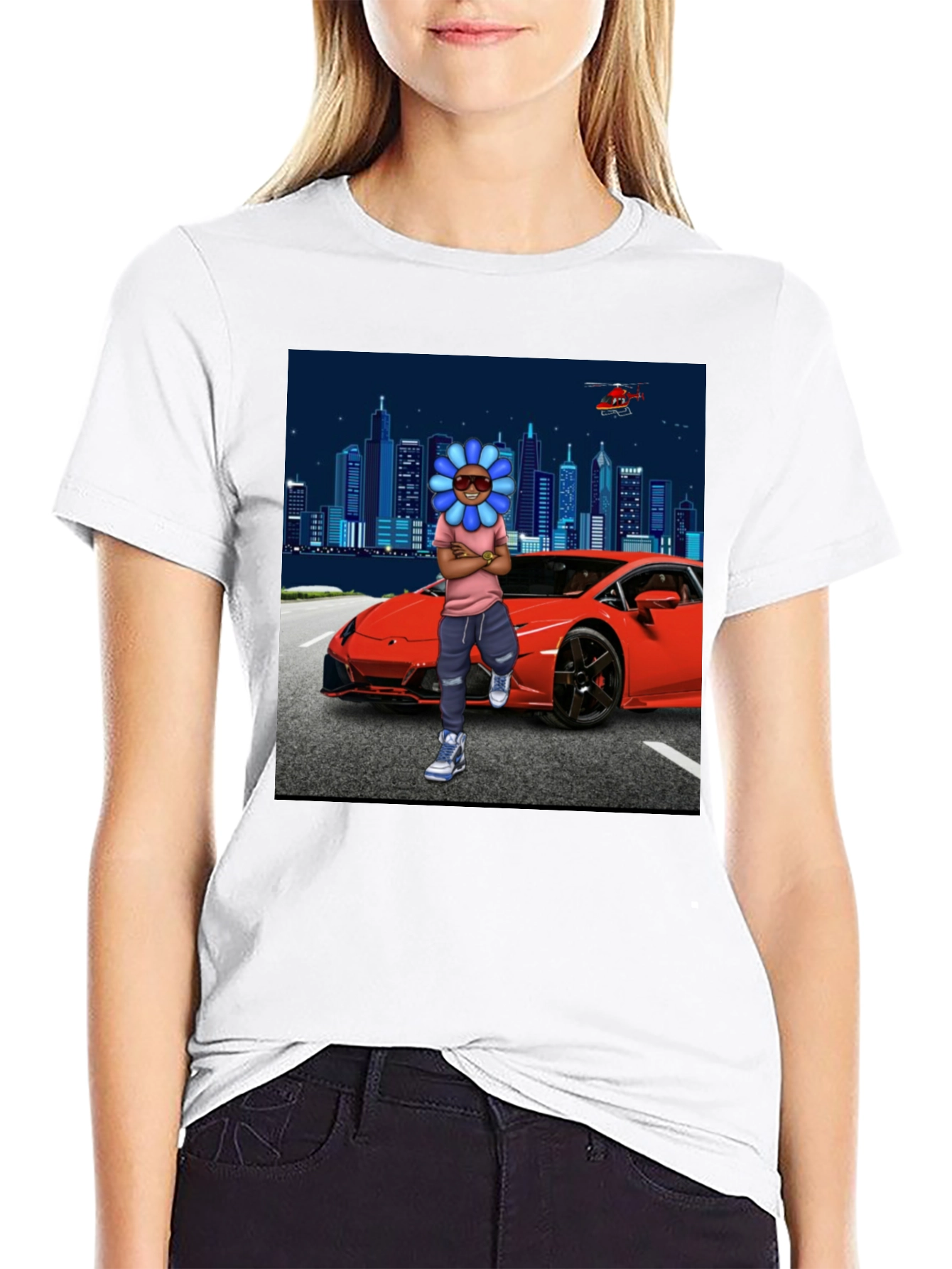 Flower Head Red Car City T-Shirt