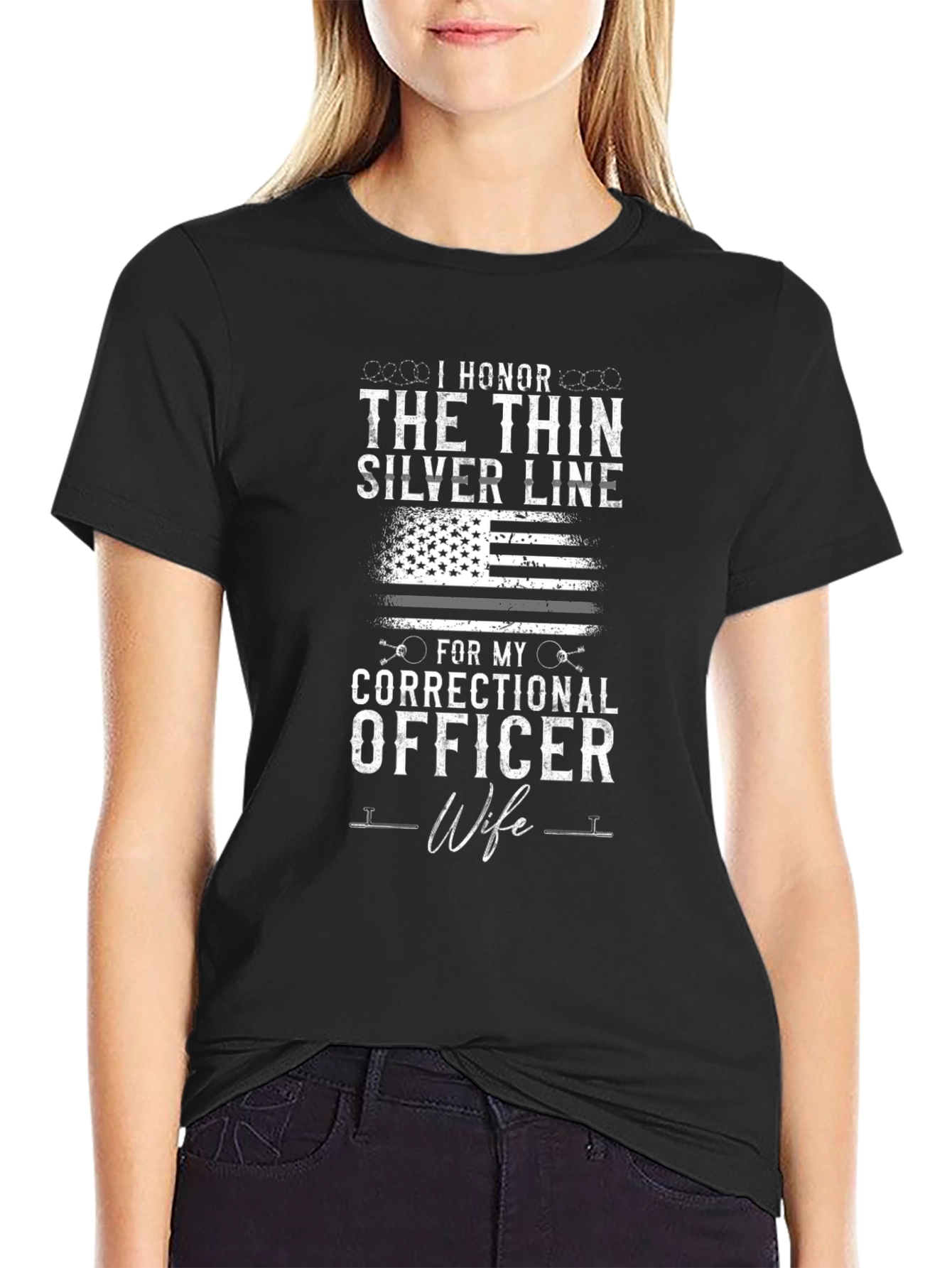 Correctional Officer Wife T-Shirt Thin Silver Line