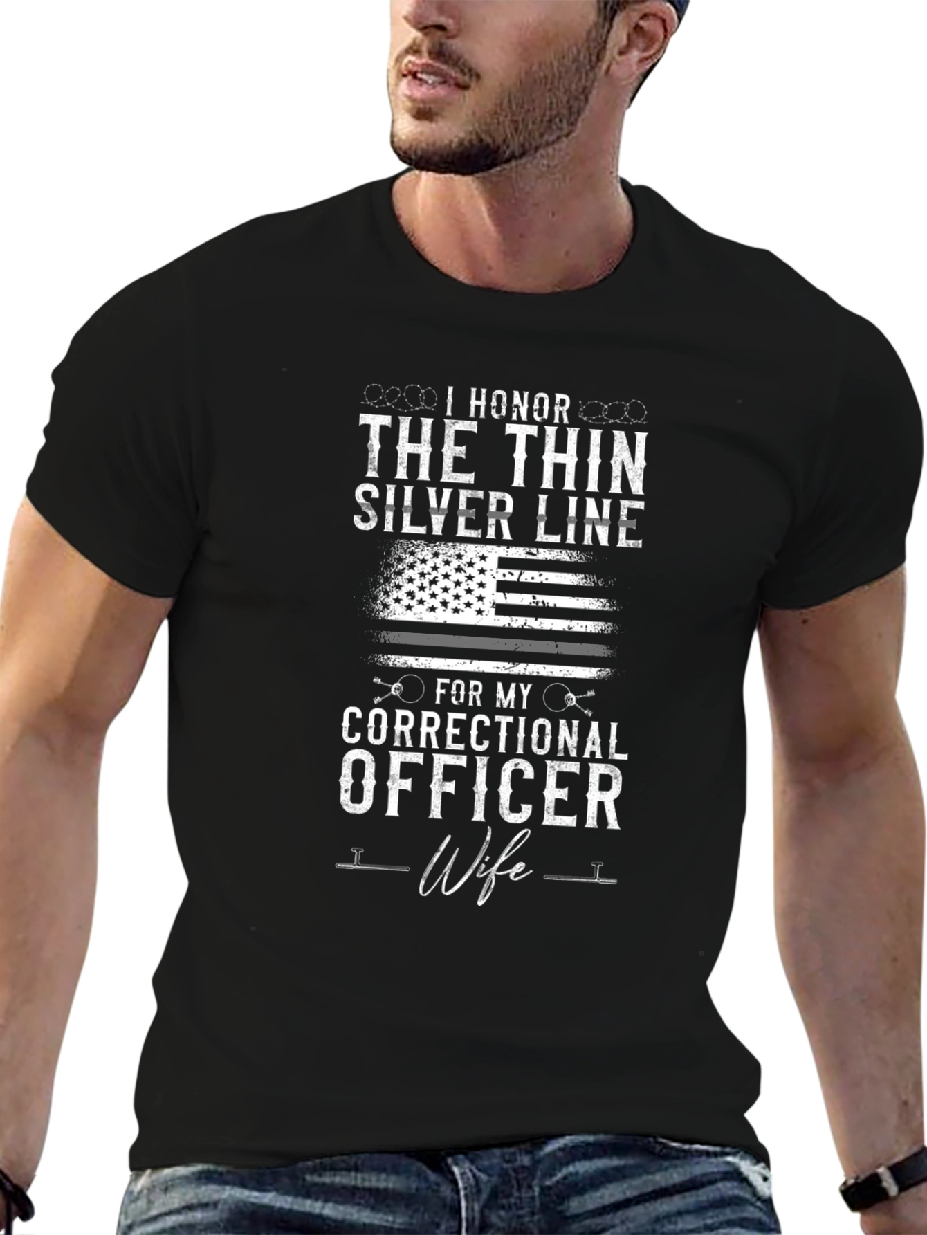 Correctional Officer Wife T-Shirt Thin Silver Line