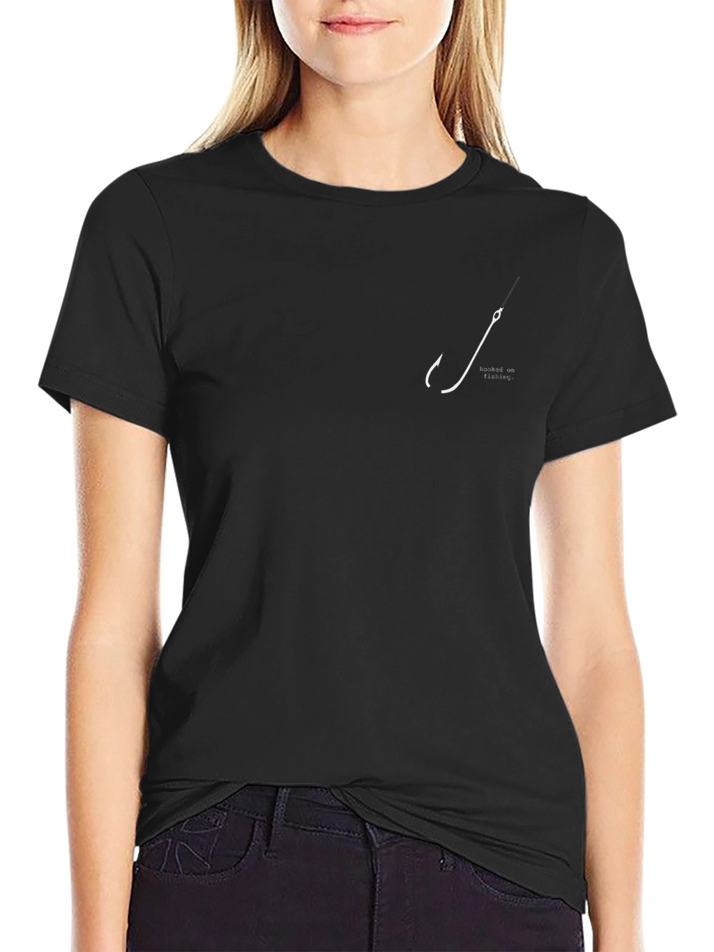Mens Black T-Shirt with Fishing Hook Design