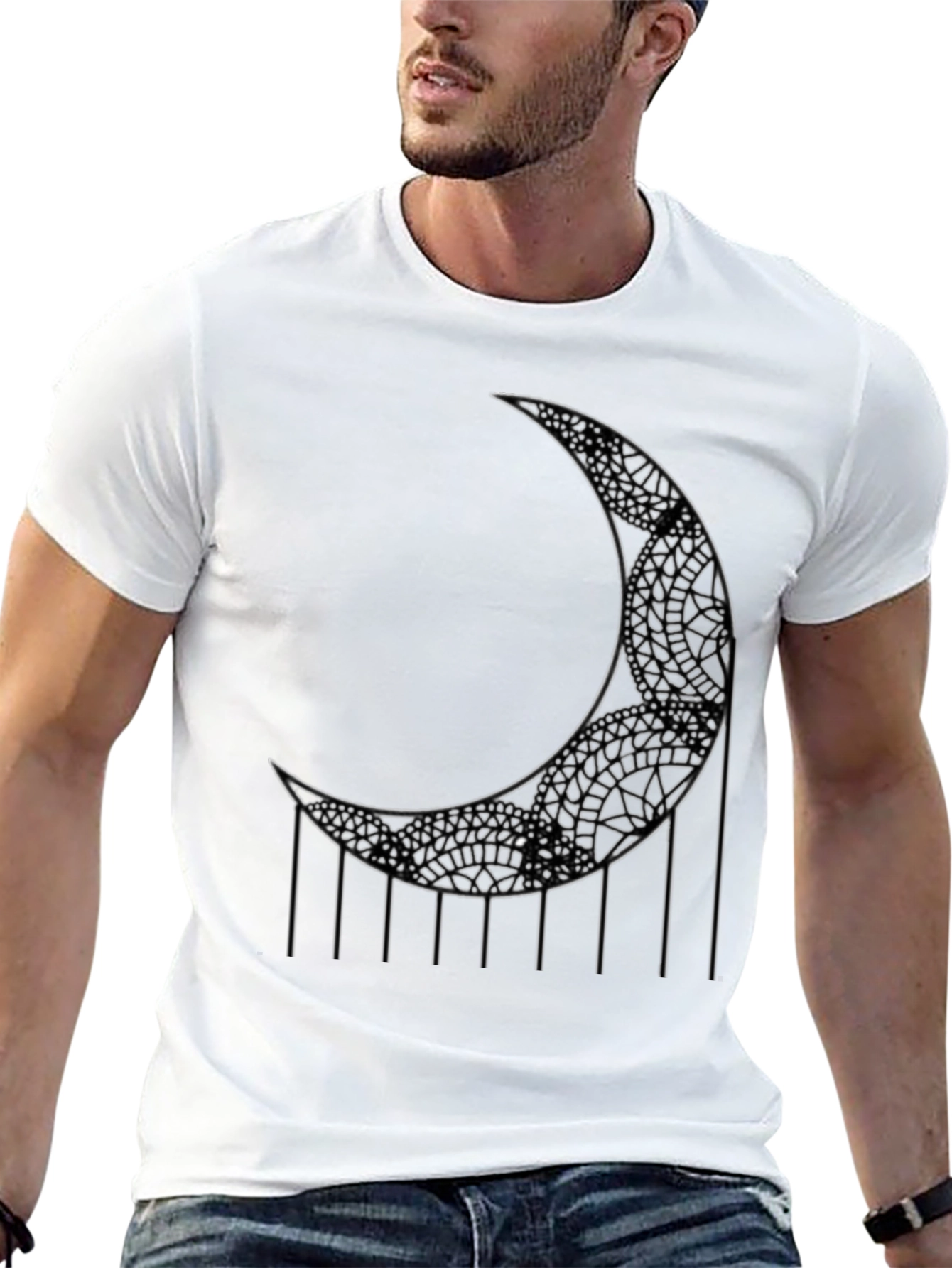 Crescent Moon Graphic T-Shirt - Black