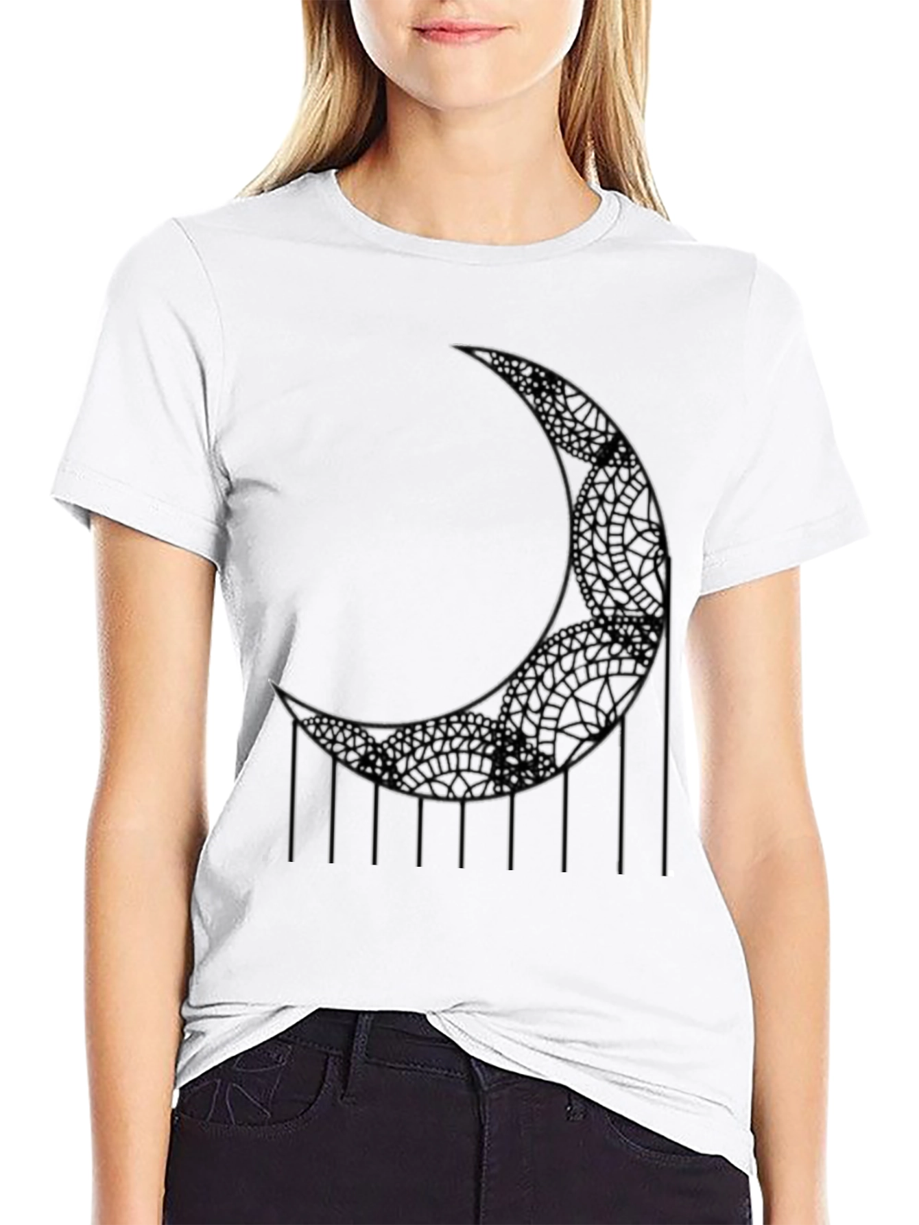 Crescent Moon Graphic T-Shirt - Black