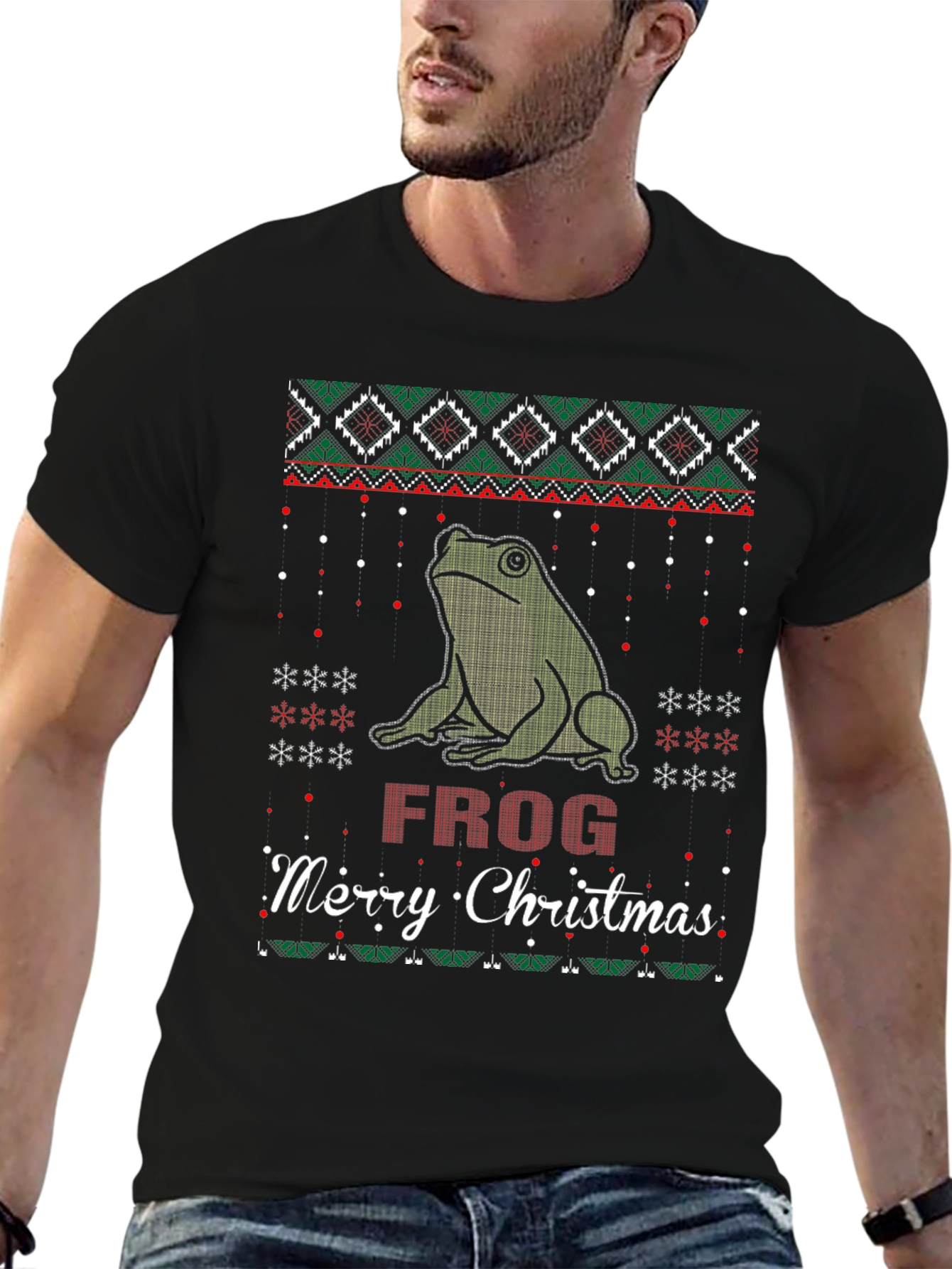 Frog Merry Christmas Ugly Sweater Style T-Shirt