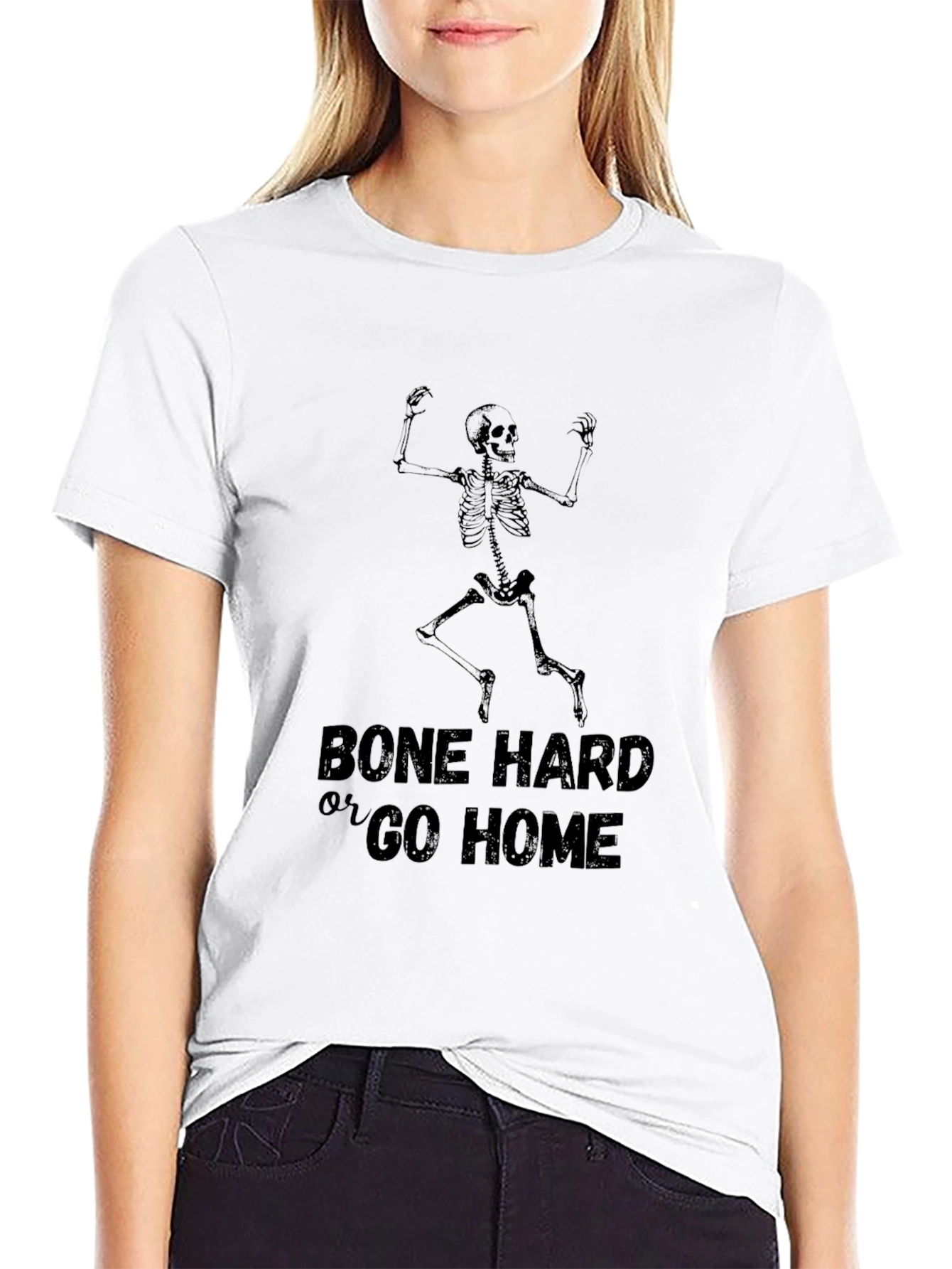 Bone Hard or Go Home Skeleton Graphic Tee - Black