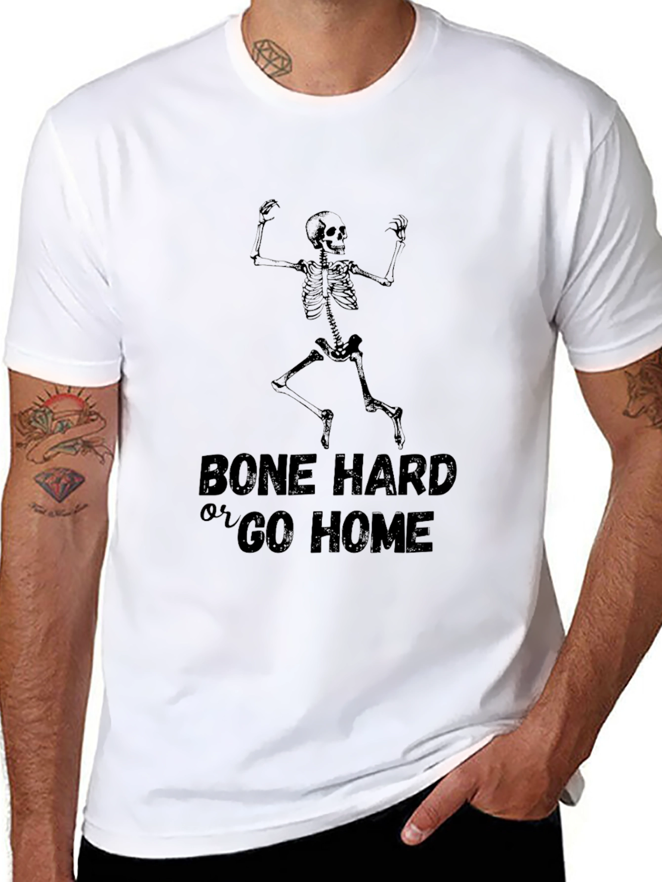 Bone Hard or Go Home Skeleton Graphic Tee - Black