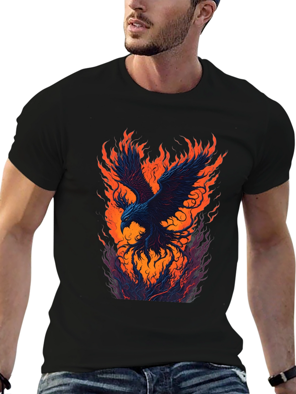 Fiery Phoenix Graphic Black T-Shirt