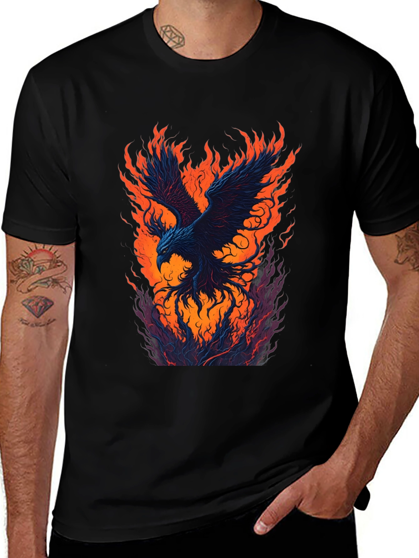 Fiery Phoenix Graphic Black T-Shirt