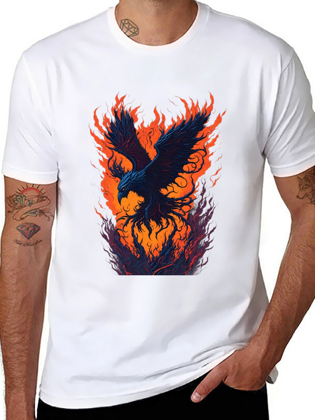 Fiery Phoenix Graphic Black T-Shirt