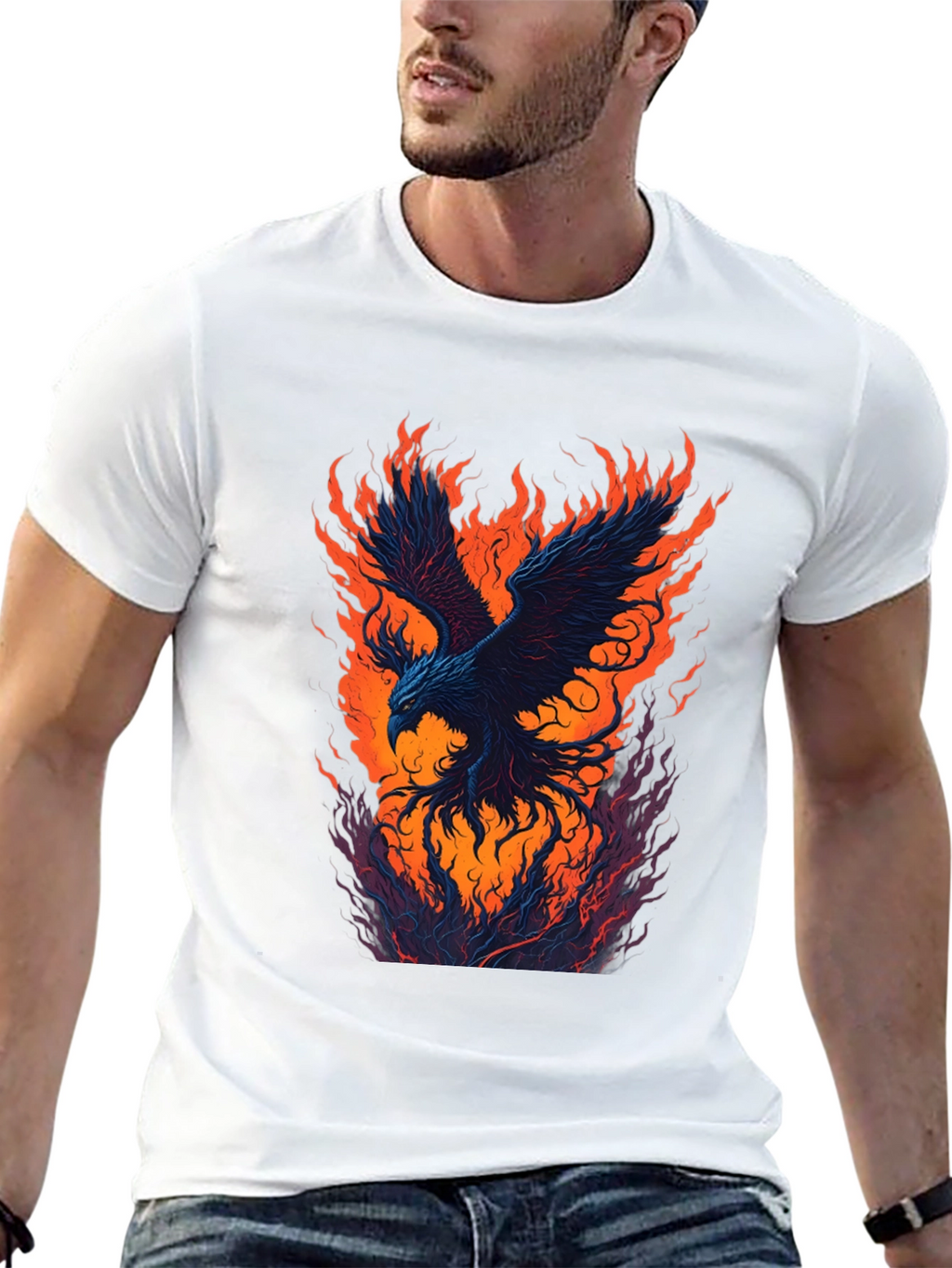 Fiery Phoenix Graphic Black T-Shirt