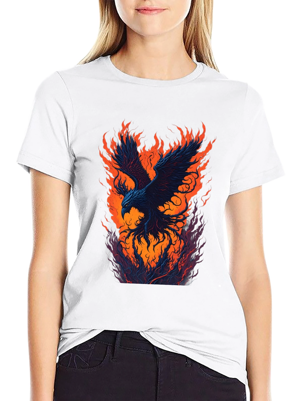 Fiery Phoenix Graphic Black T-Shirt