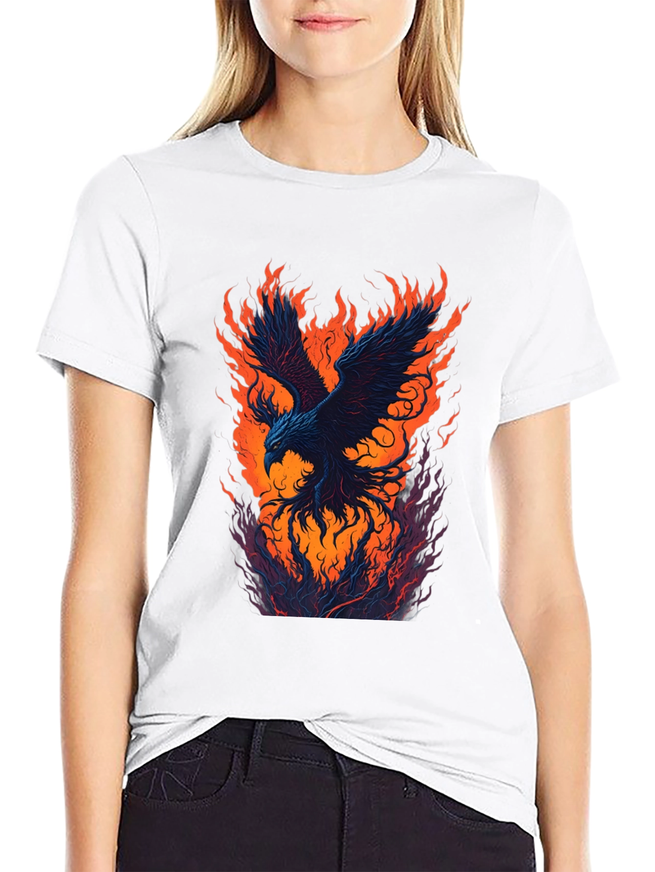 Fiery Phoenix Graphic Black T-Shirt