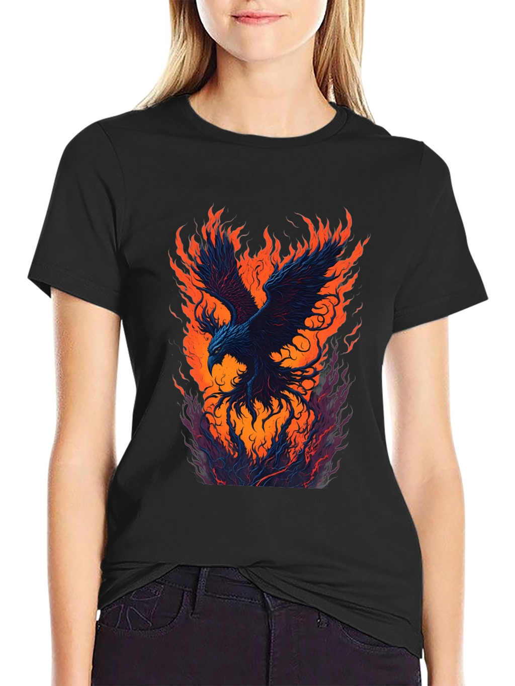 Fiery Phoenix Graphic Black T-Shirt