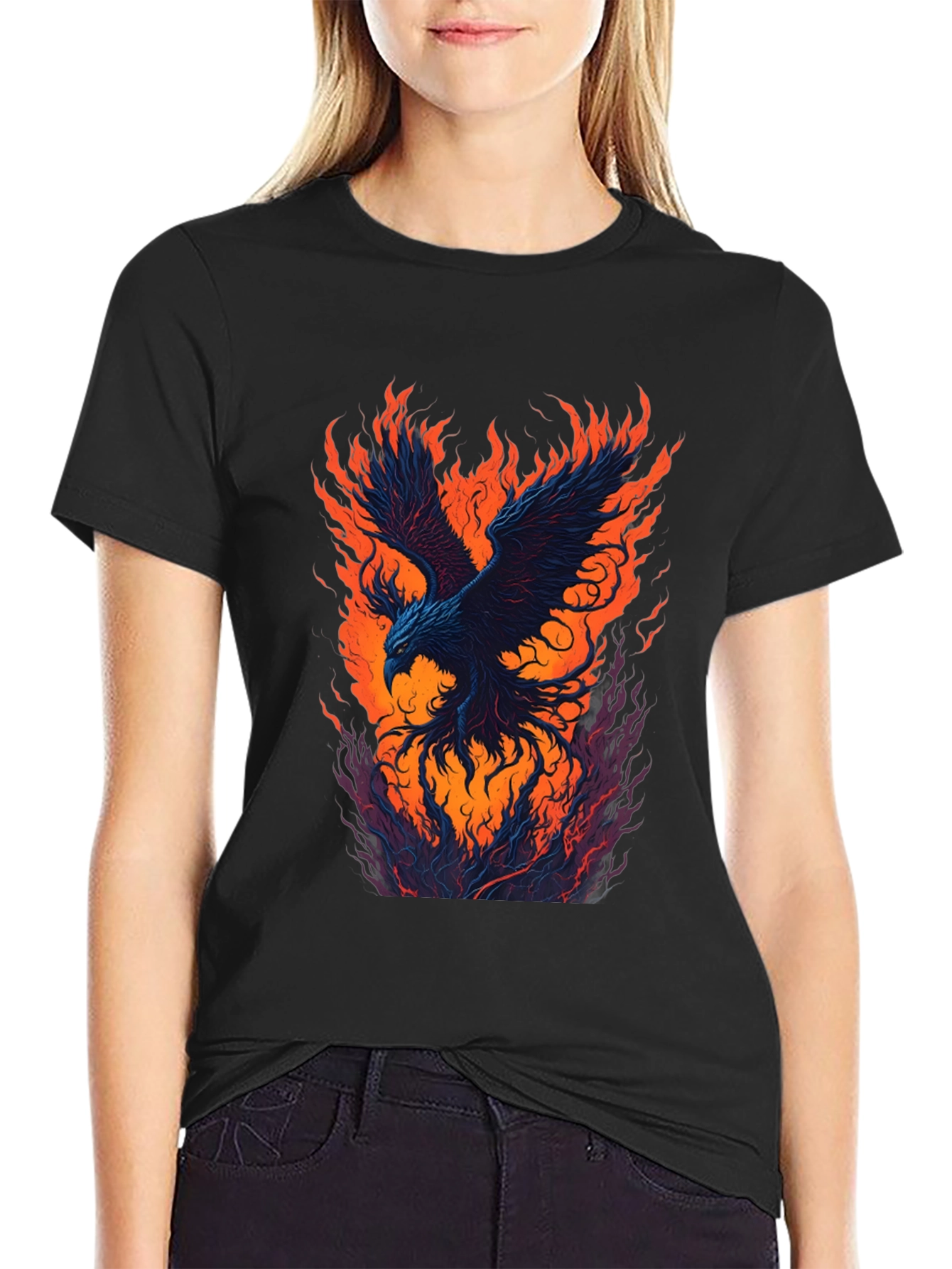 Fiery Phoenix Graphic Black T-Shirt