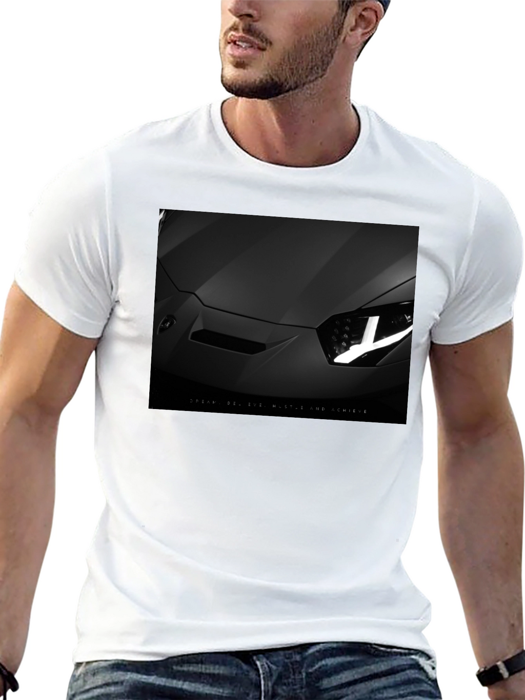 Sleek Black Car T-Shirt: Dream Hustle Achieve