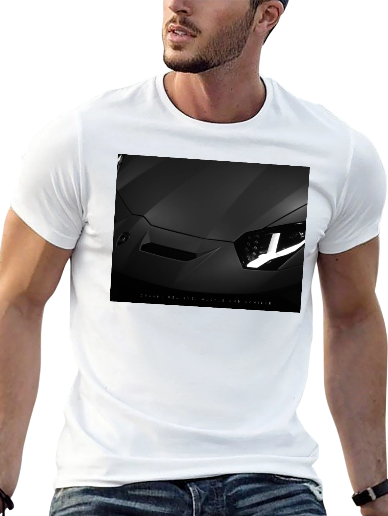 Sleek Black Car T-Shirt: Dream Hustle Achieve