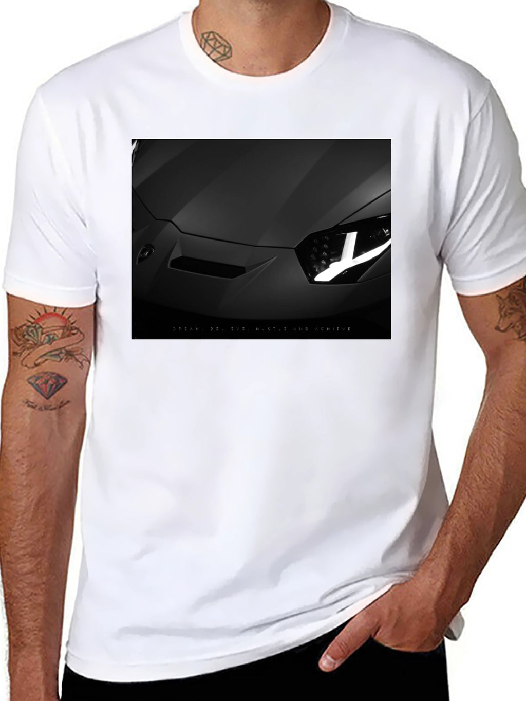 Sleek Black Car T-Shirt: Dream Hustle Achieve