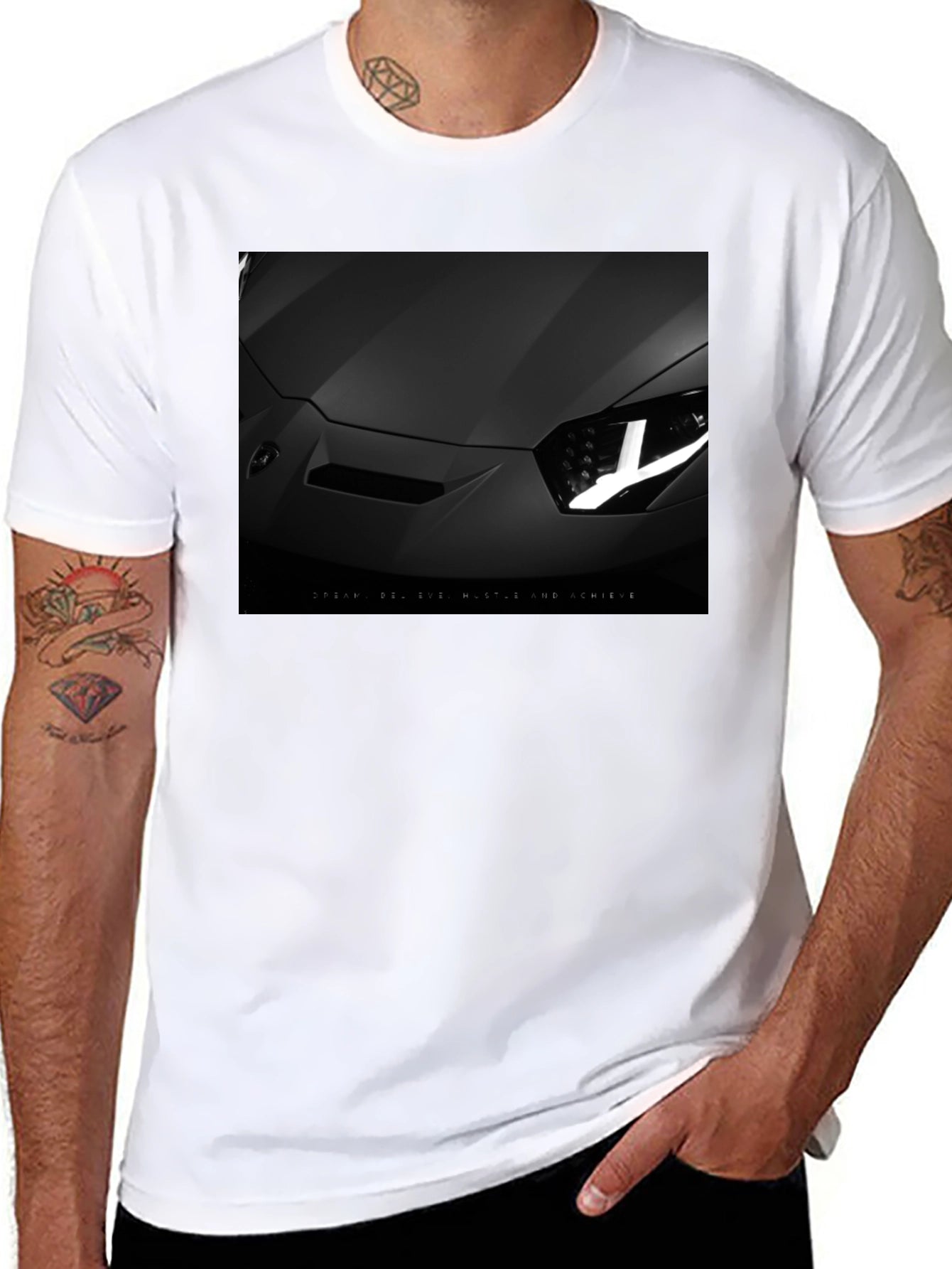 Sleek Black Car T-Shirt: Dream Hustle Achieve