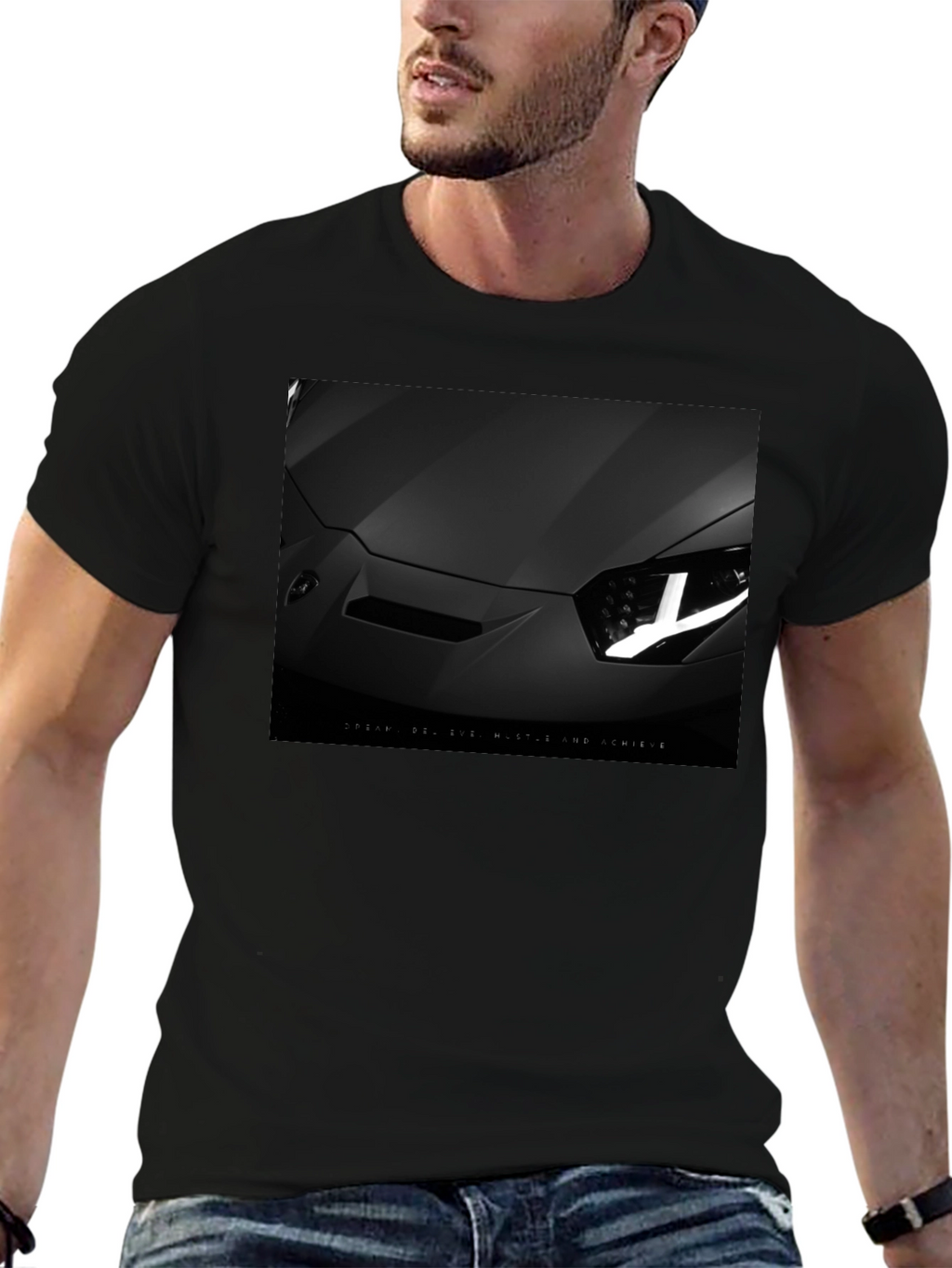 Sleek Black Car T-Shirt: Dream Hustle Achieve