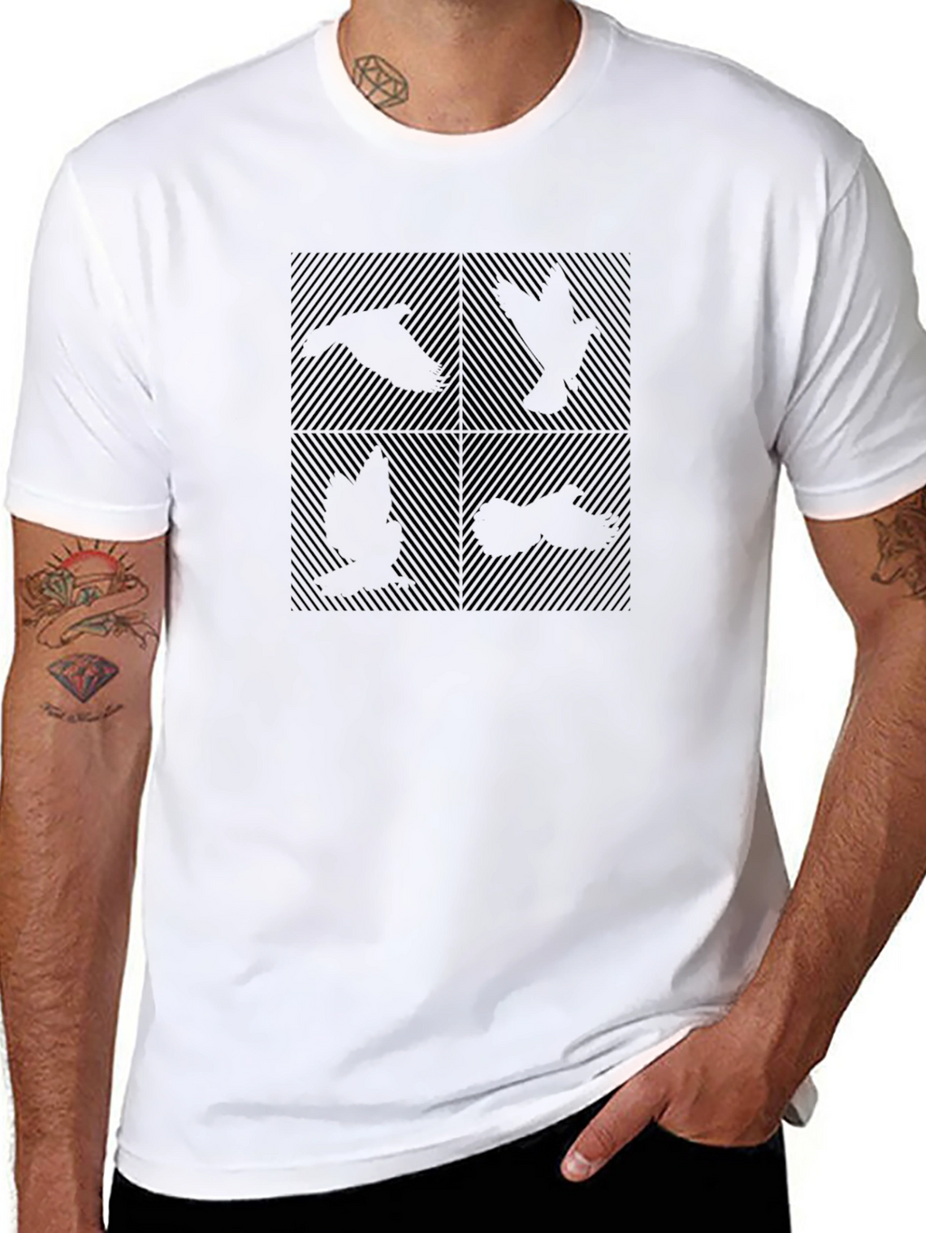 Abstract Bird Silhouette Graphic Black T-Shirt