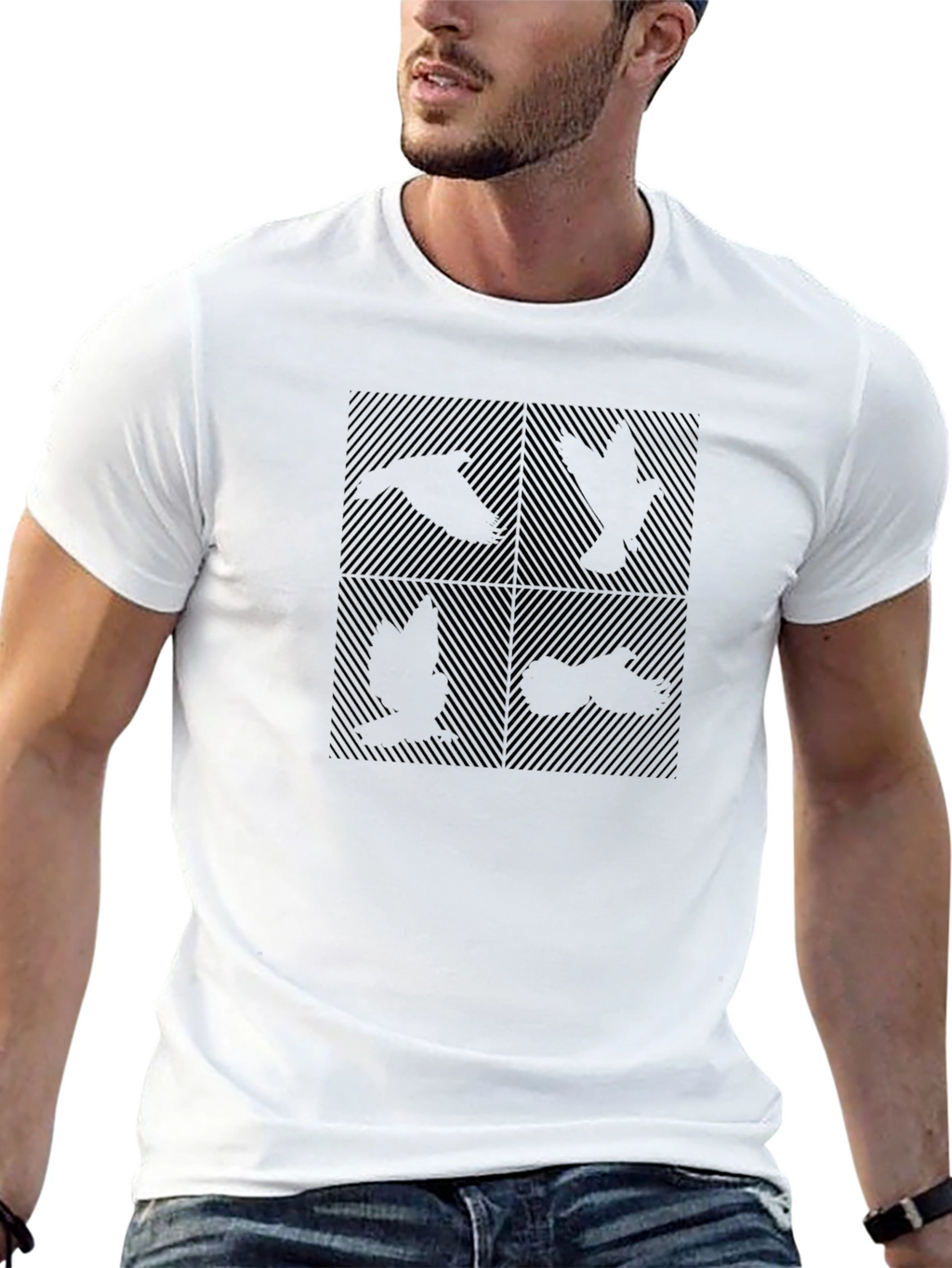 Abstract Bird Silhouette Graphic Black T-Shirt