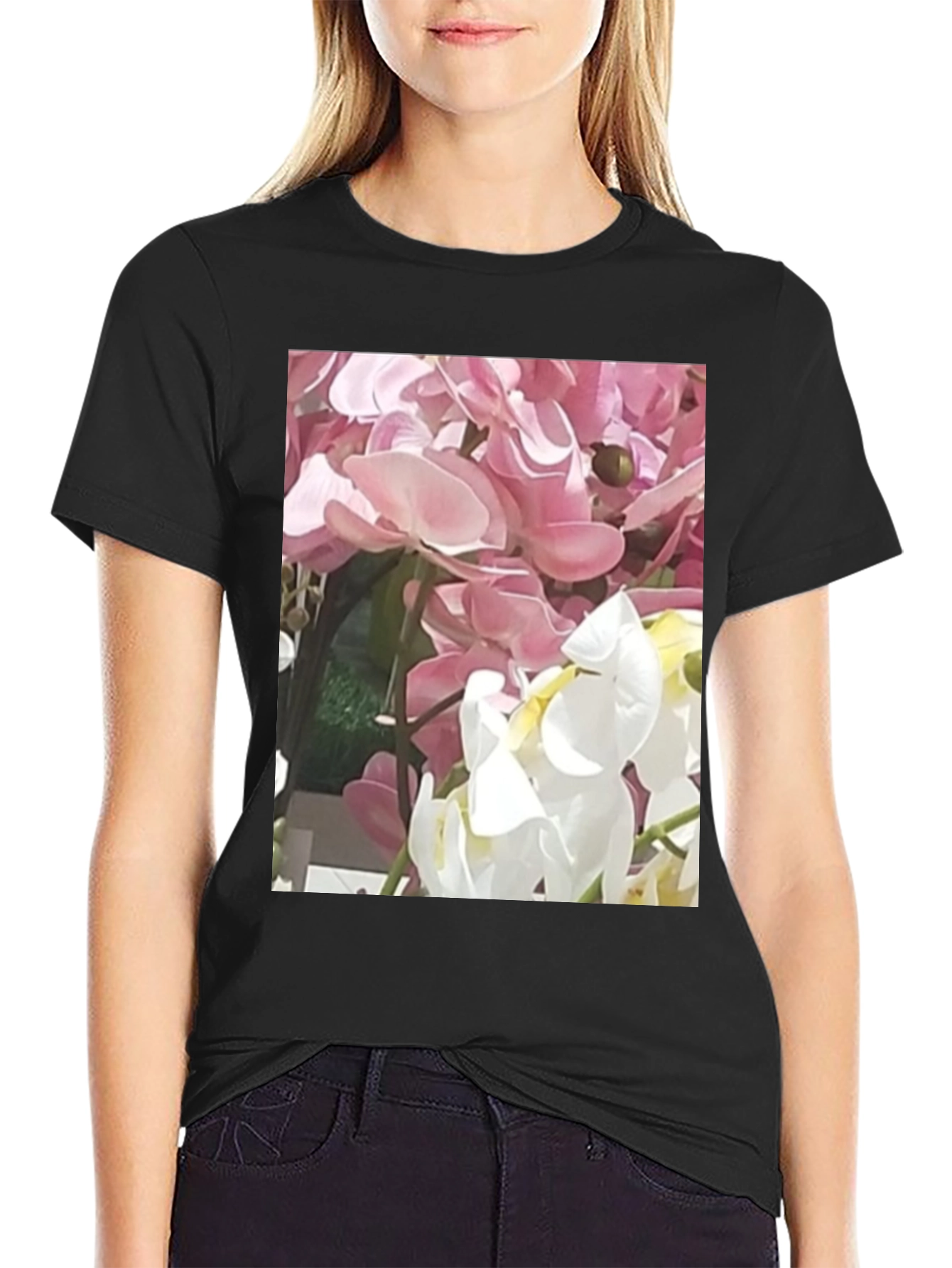 Floral T-Shirt with Pink and White Flowers