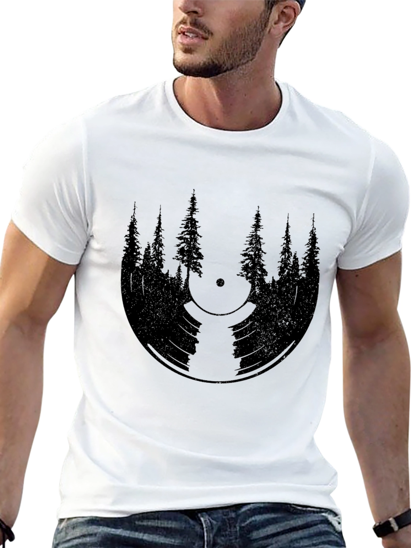 Vinyl Forest Graphic Tee - Nature Music Lover Shirt