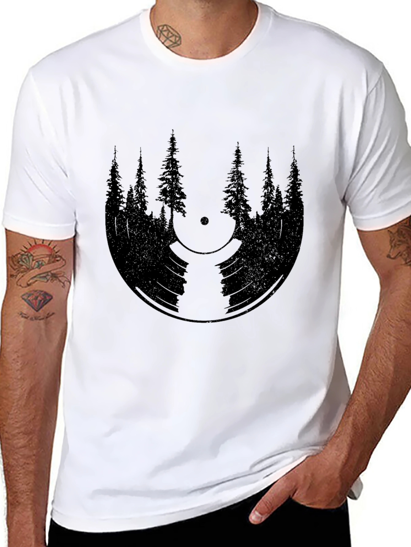 Vinyl Forest Graphic Tee - Nature Music Lover Shirt
