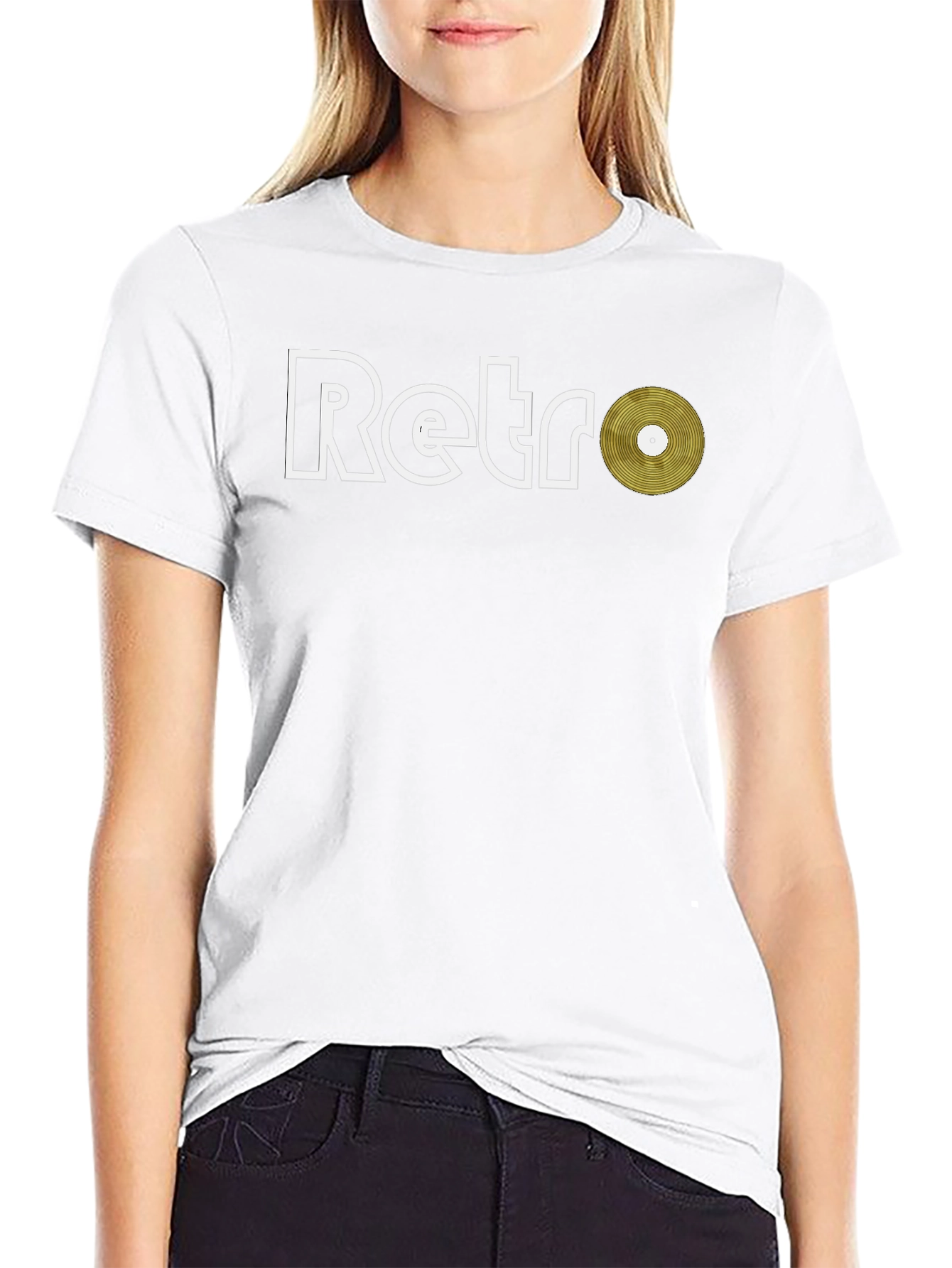 Retro Vinyl Record Graphic Tee - Black