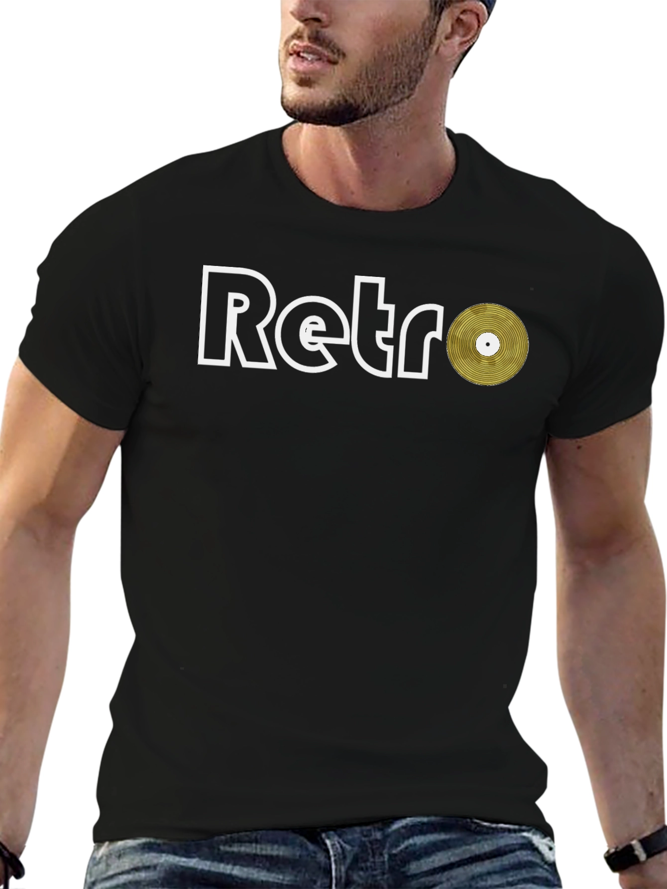 Retro Vinyl Record Graphic Tee - Black