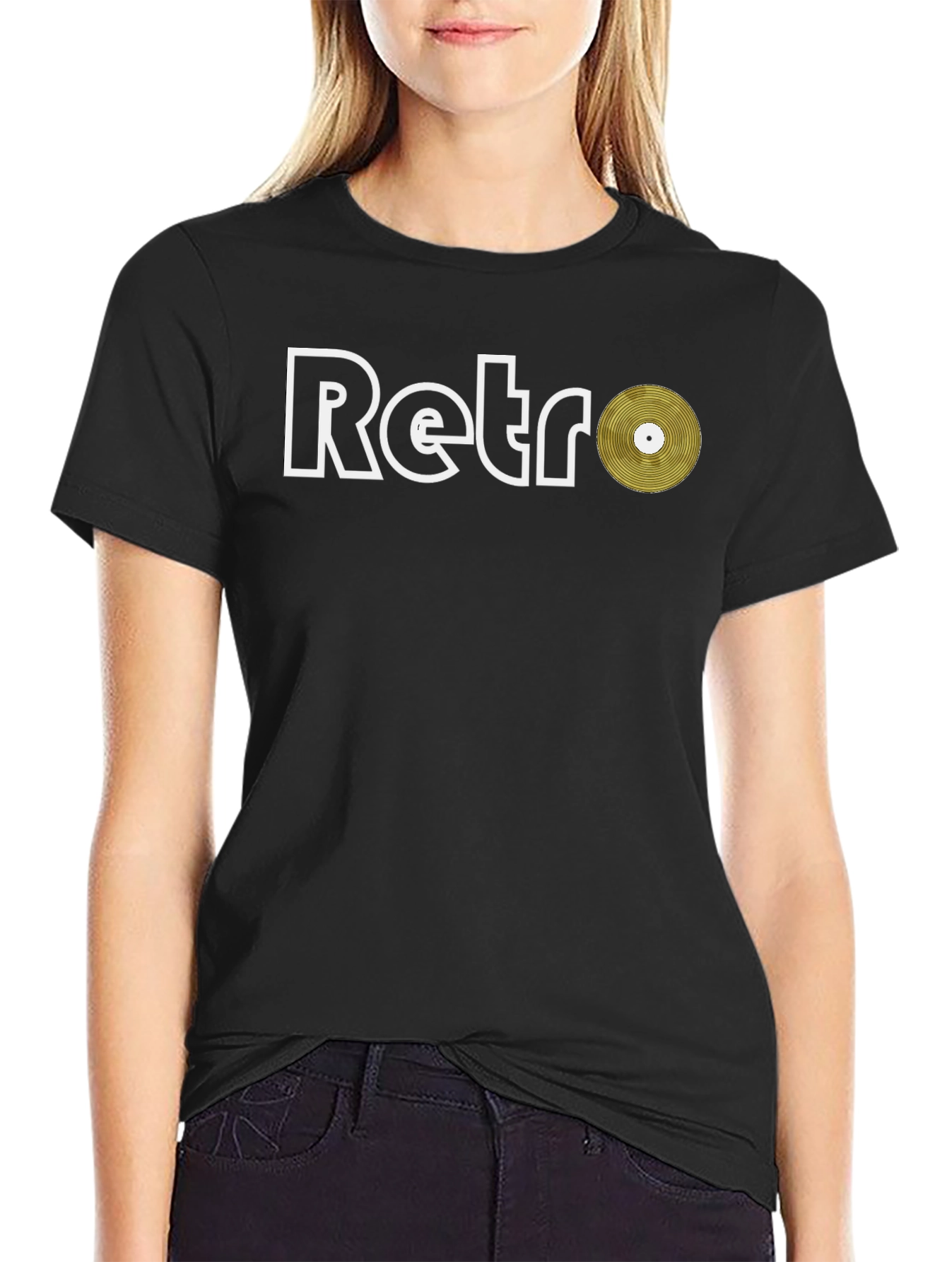 Retro Vinyl Record Graphic Tee - Black