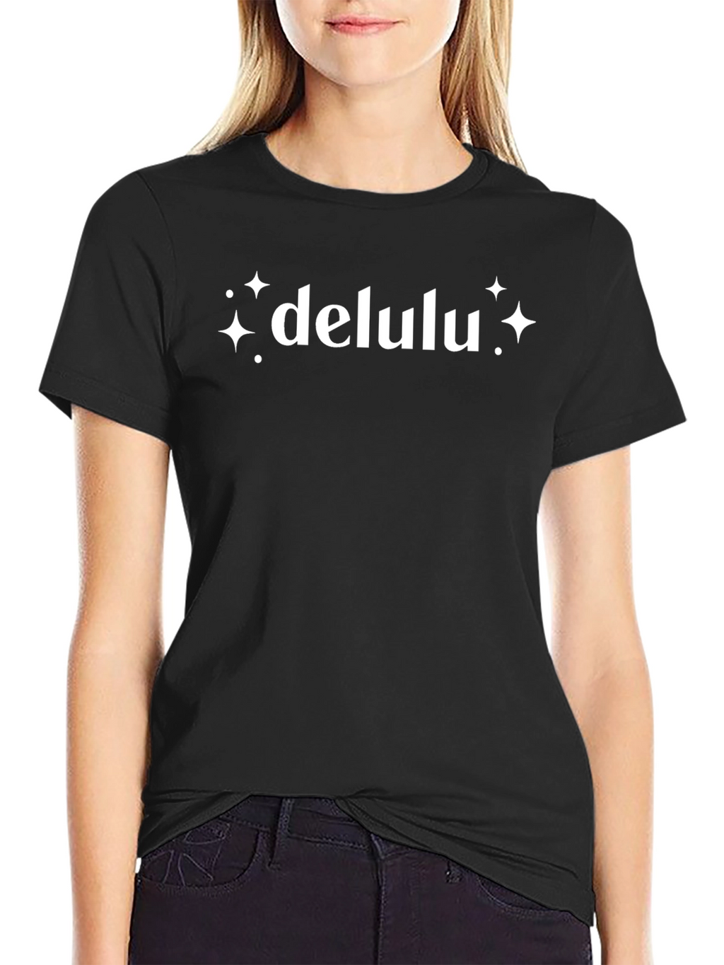 Delulu Sparkle Graphic T-Shirt - Black