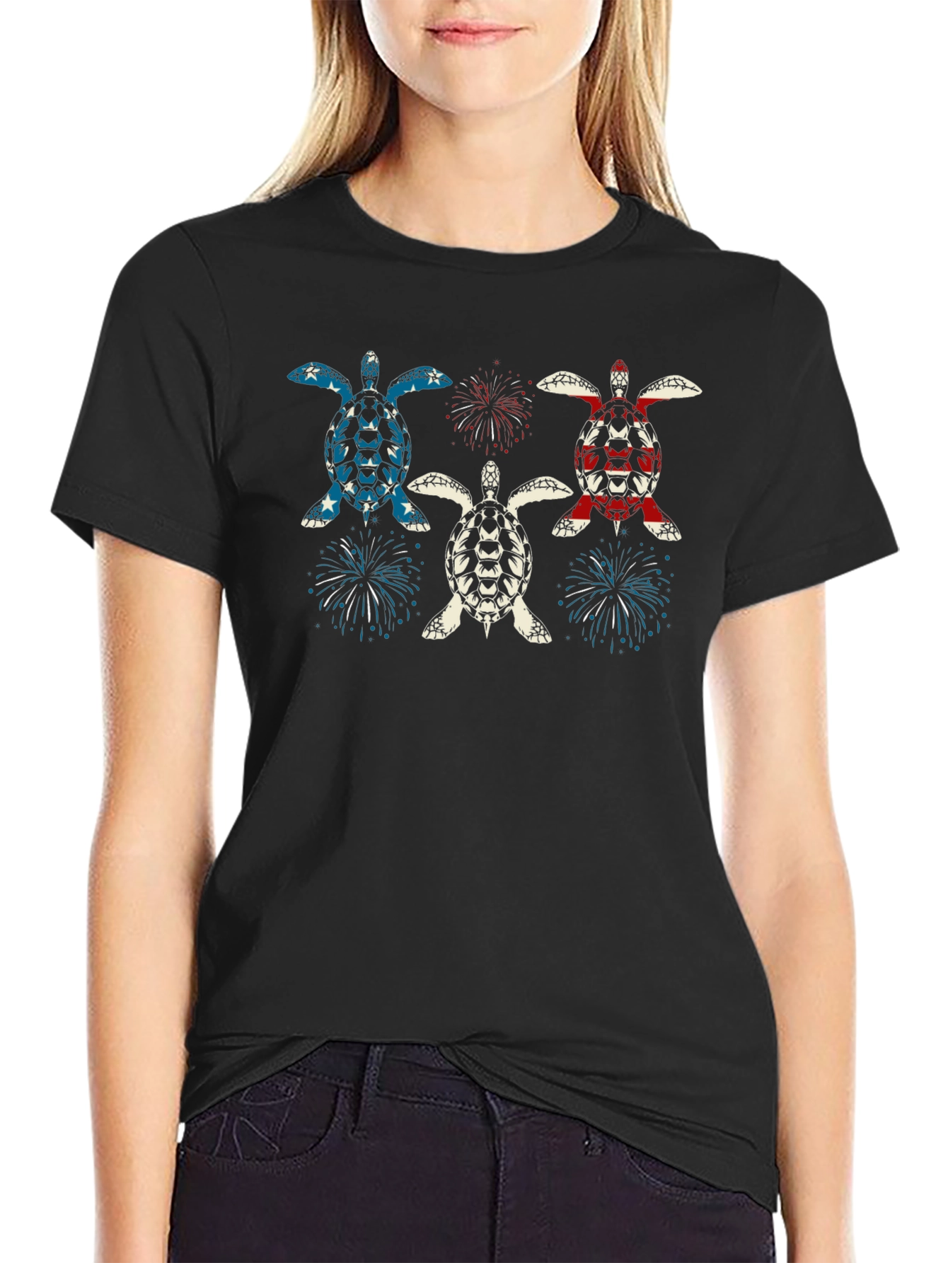 Patriotic Turtle Fireworks Graphic T-Shirt