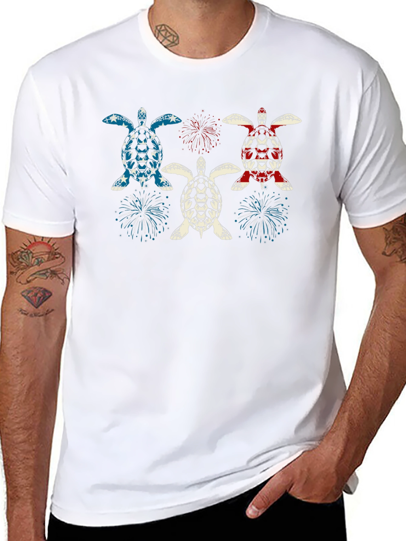 Patriotic Turtle Fireworks Graphic T-Shirt