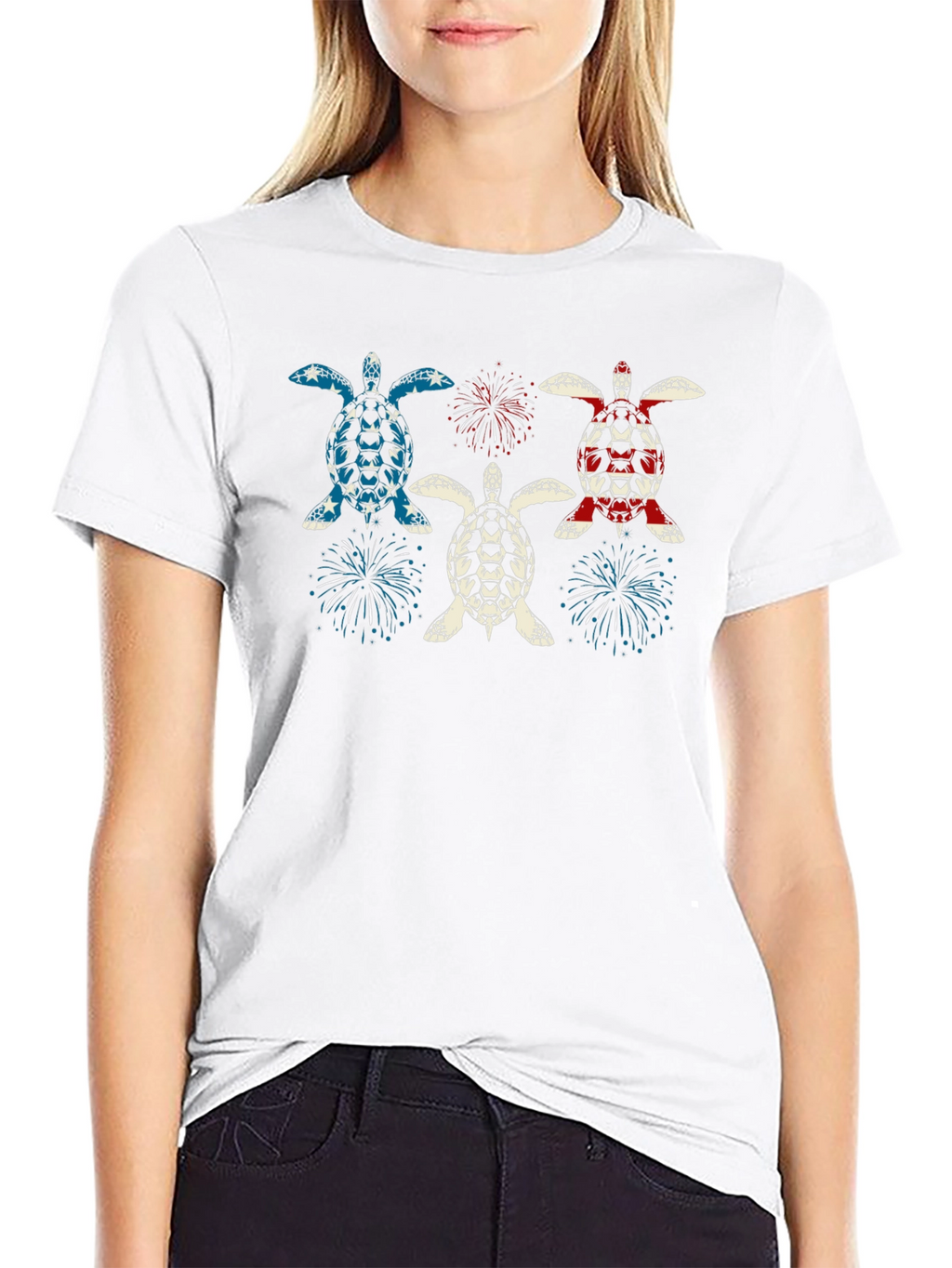 Patriotic Turtle Fireworks Graphic T-Shirt